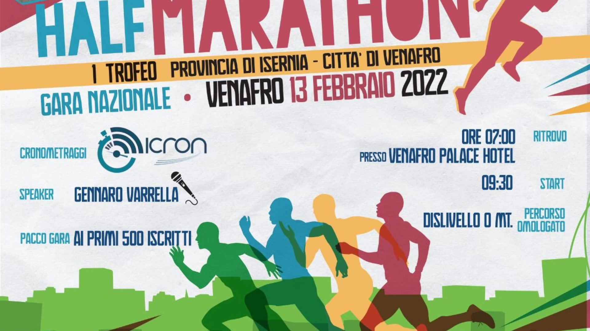Atletica: domenica 13 febbraio la prima edizione del Trofeo Provincia di Isernia-Citta di Venafro. Mezza maratona promossa da Nai Isernia e Atletica Venafro.