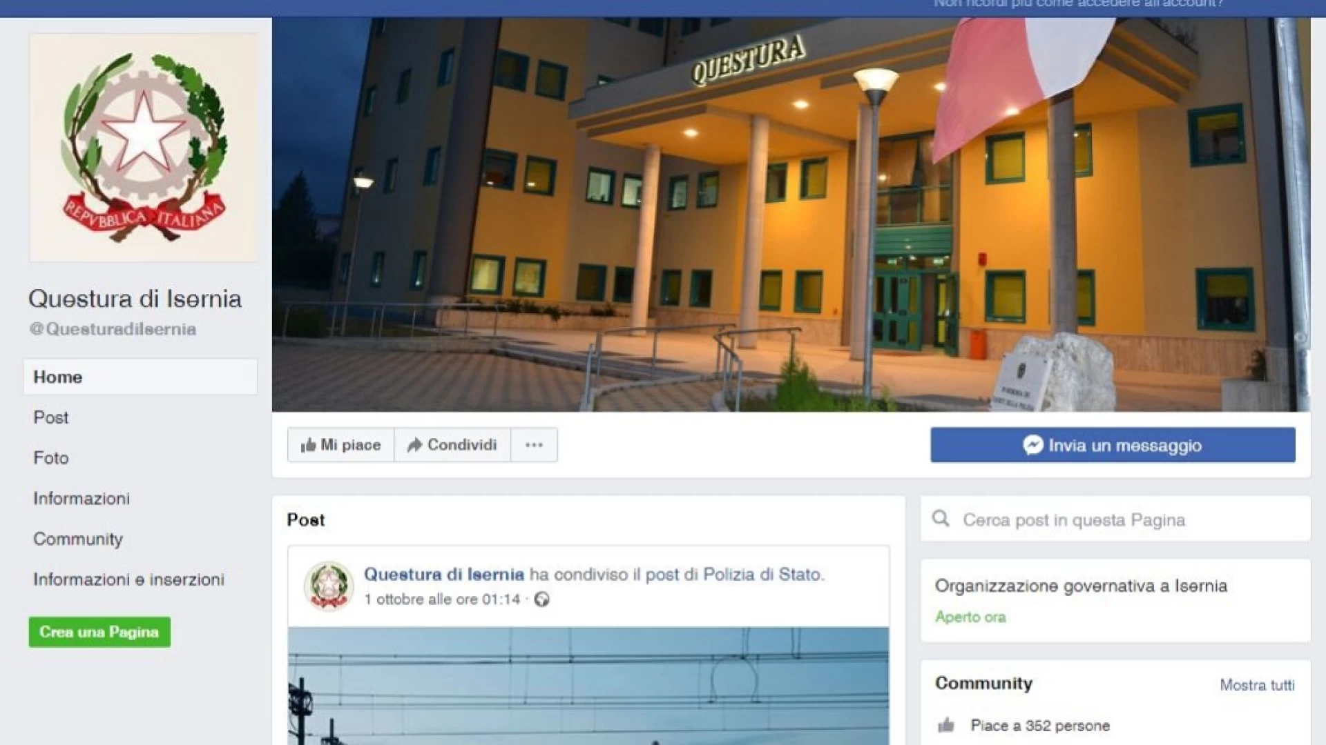 La Questura di Isernia attiva la pagina ufficiale Facebook.