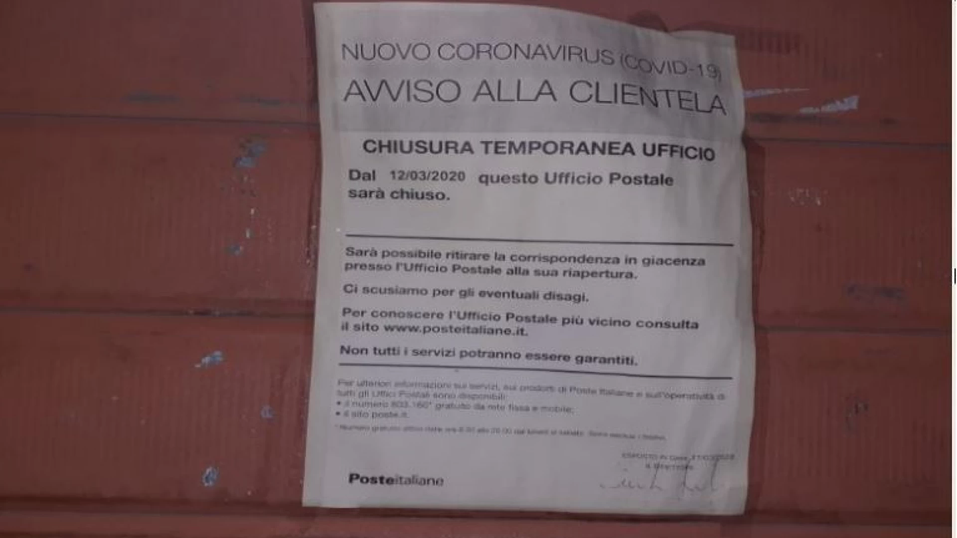 Poste Italiane chiude l’Ufficio a Villa San Michele. Anziani senza pensione, senza spesa, senza contanti e con le utenze scadute.