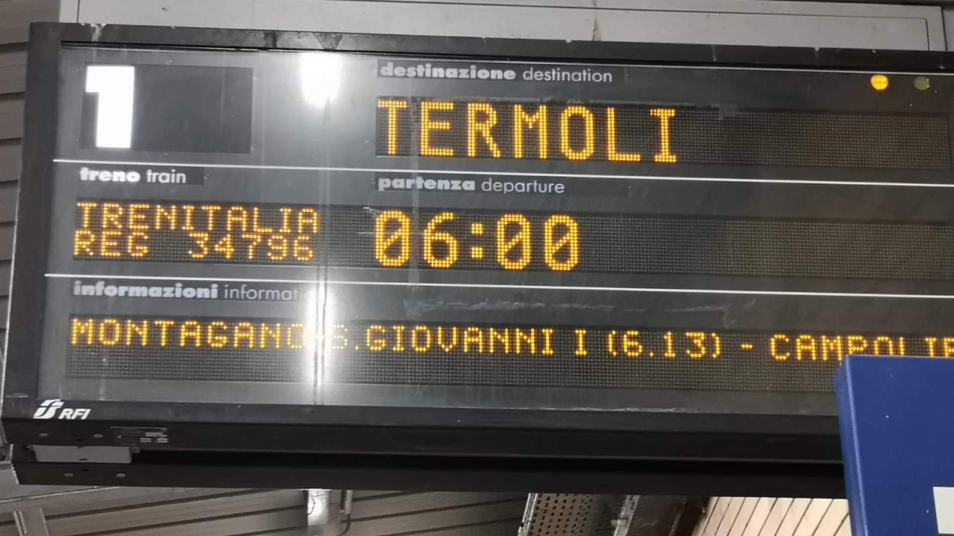 Ripristinato questa mattina il treno Campobasso – Termoli. Una buona notizia per i viaggiatori.