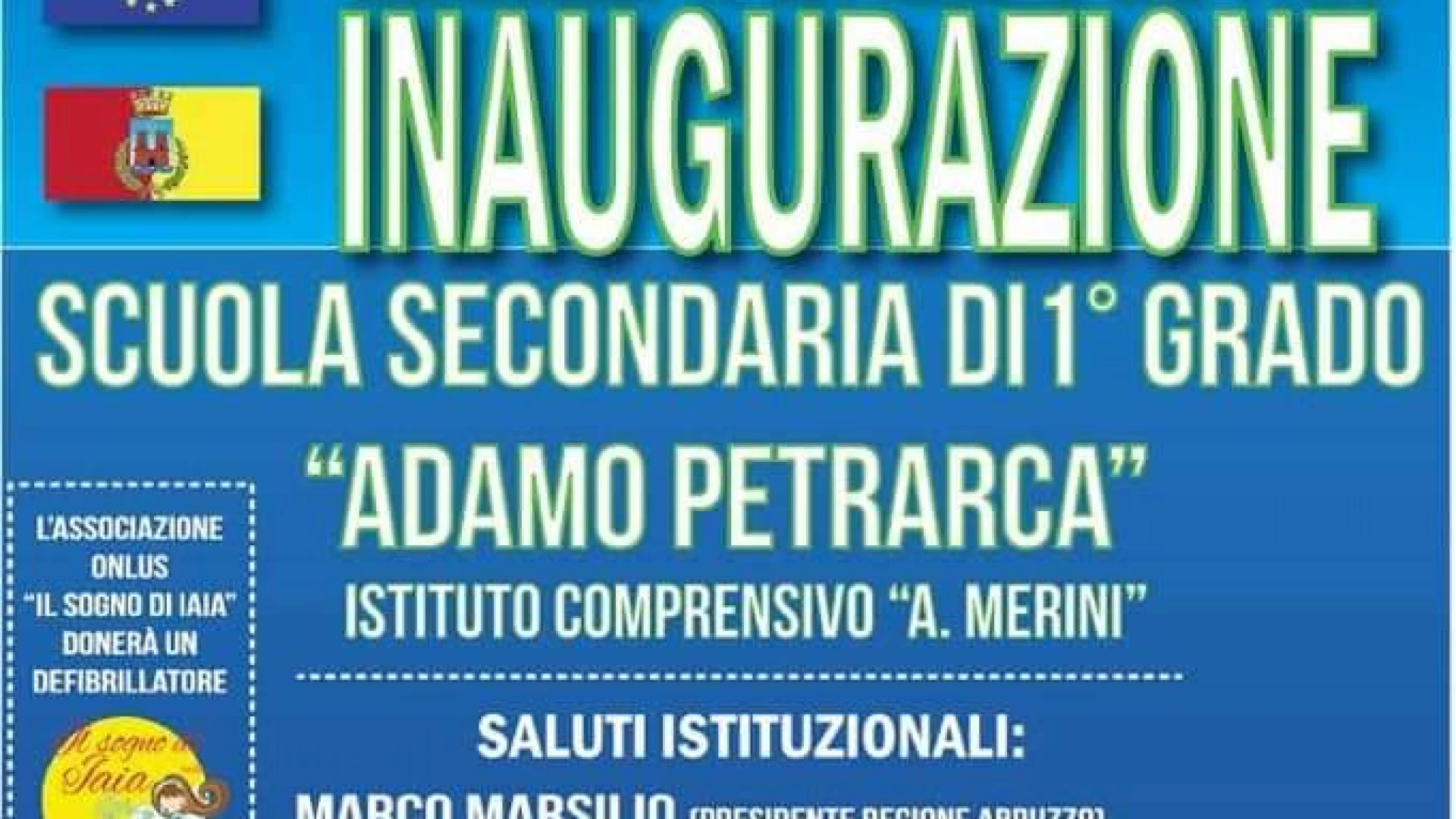 Castel Di Sangro: questa mattina l'inaugurazione della nuova scuola media "Adamo Petrarca"