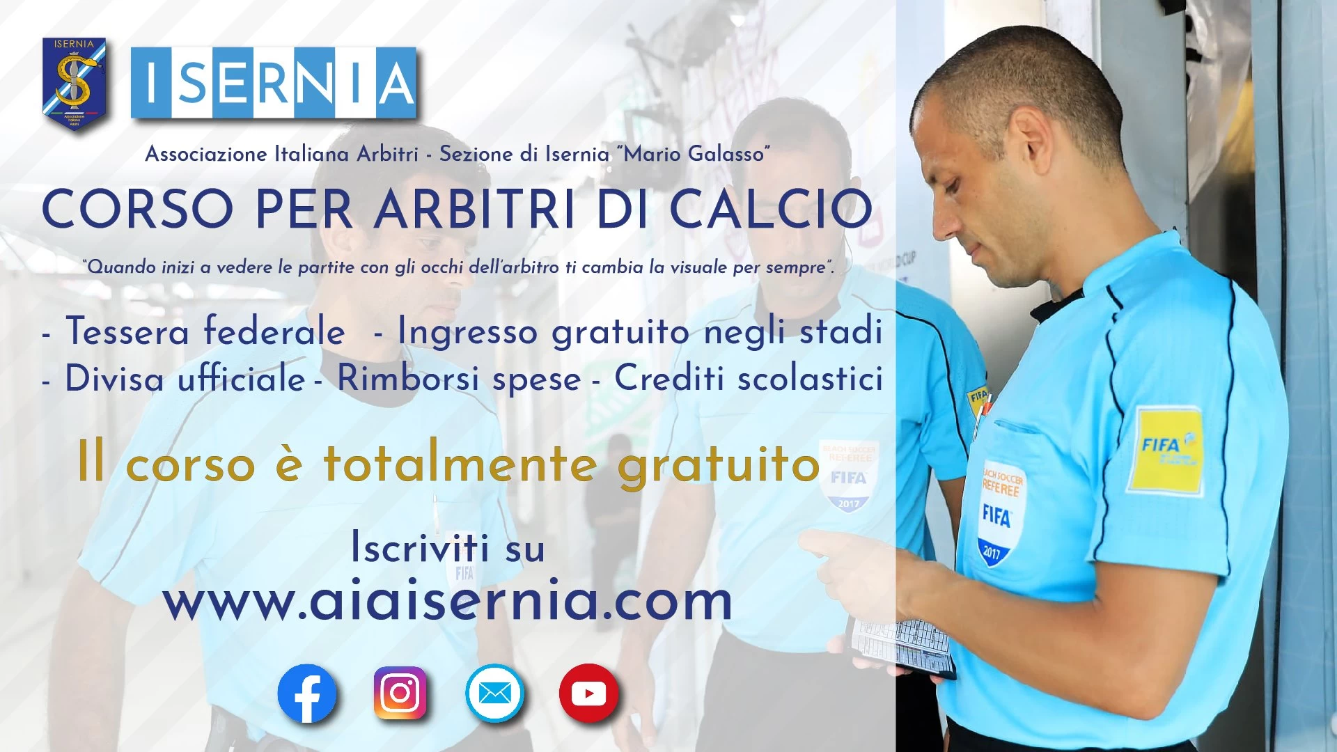 Isernia: la sezione arbitri Mario Galasso lancia il nuovo corso 2021. Quest’anno lezioni da remoto.