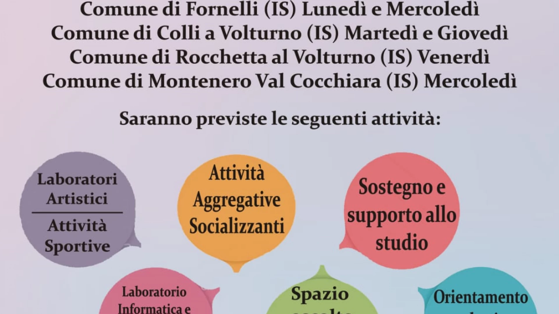 Fornelli: al via il progetto “Spazi aggregativi diffusi”. Attività curata dall’Associazione AEPP Petrarca.