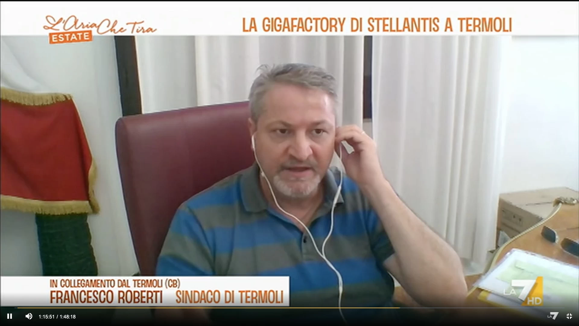 Stellantis: il sindaco Francesco Roberti interviene alla trasmissione televisiva di La7 “L’Aria che tira”.