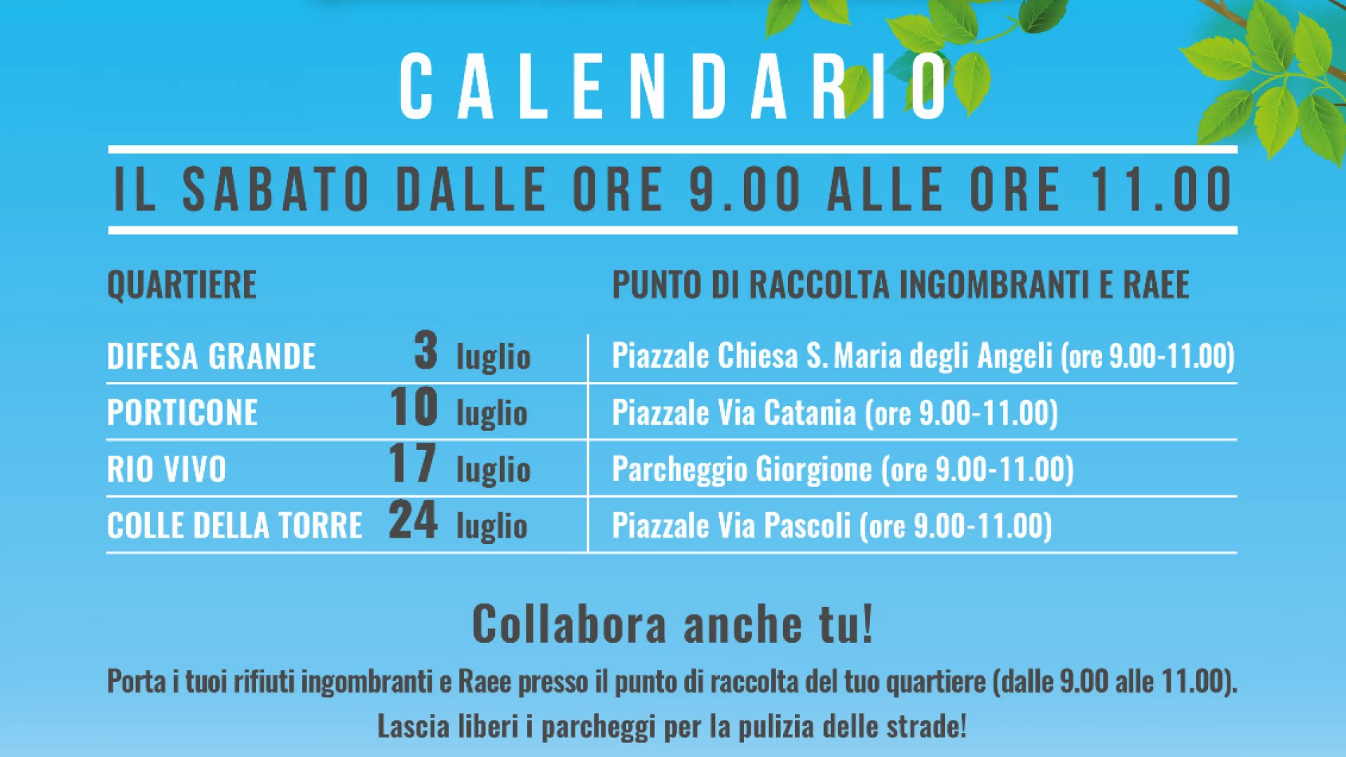 Quartiere pulito 2021, il terzo appuntamento previsto per sabato 17 luglio a Rio Vivo Marinelle.