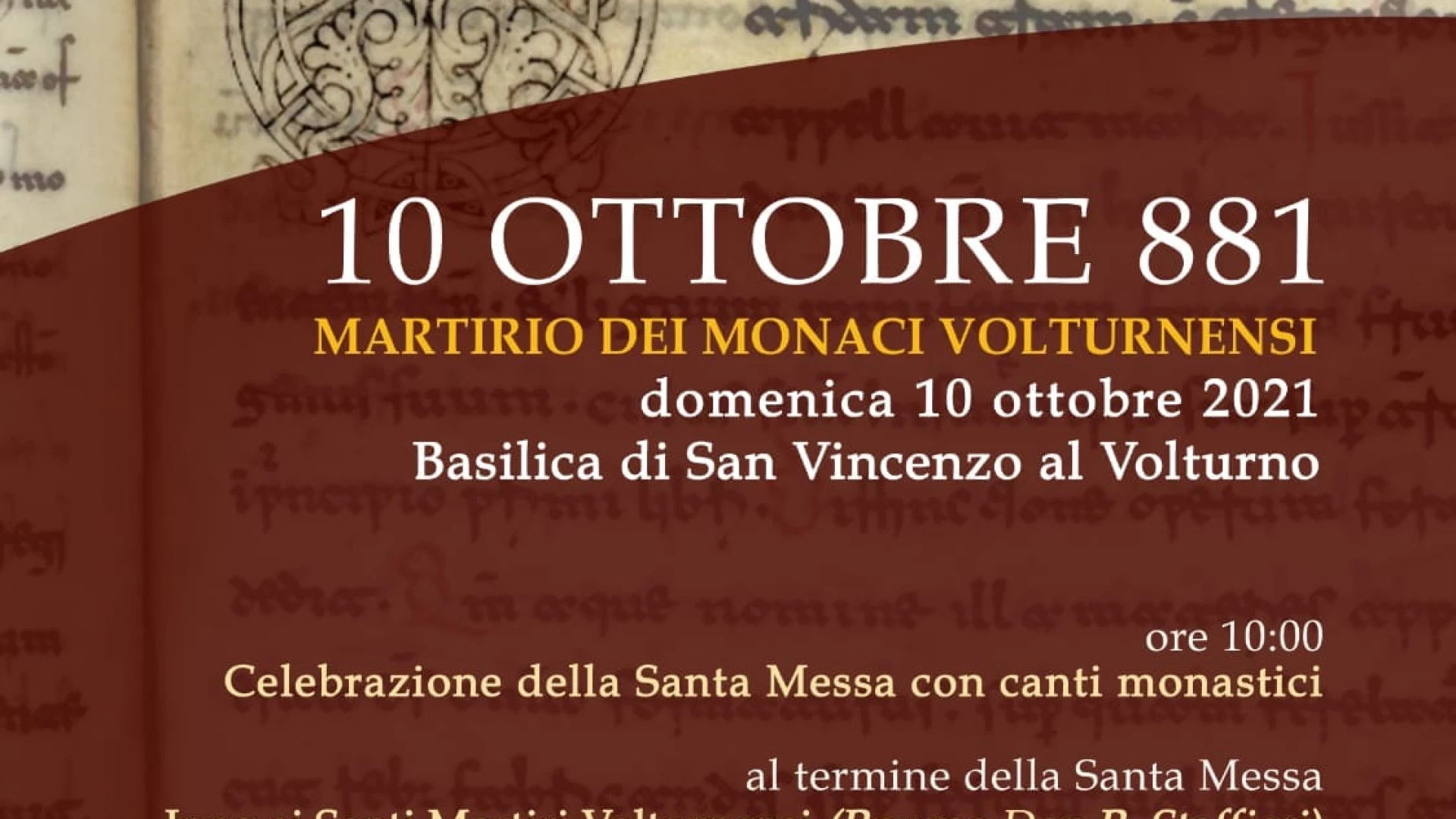 San Vincenzo al Volturno: sarà ricordato domenica 10 ottobre il martirio dei Monaci Volturnensi.