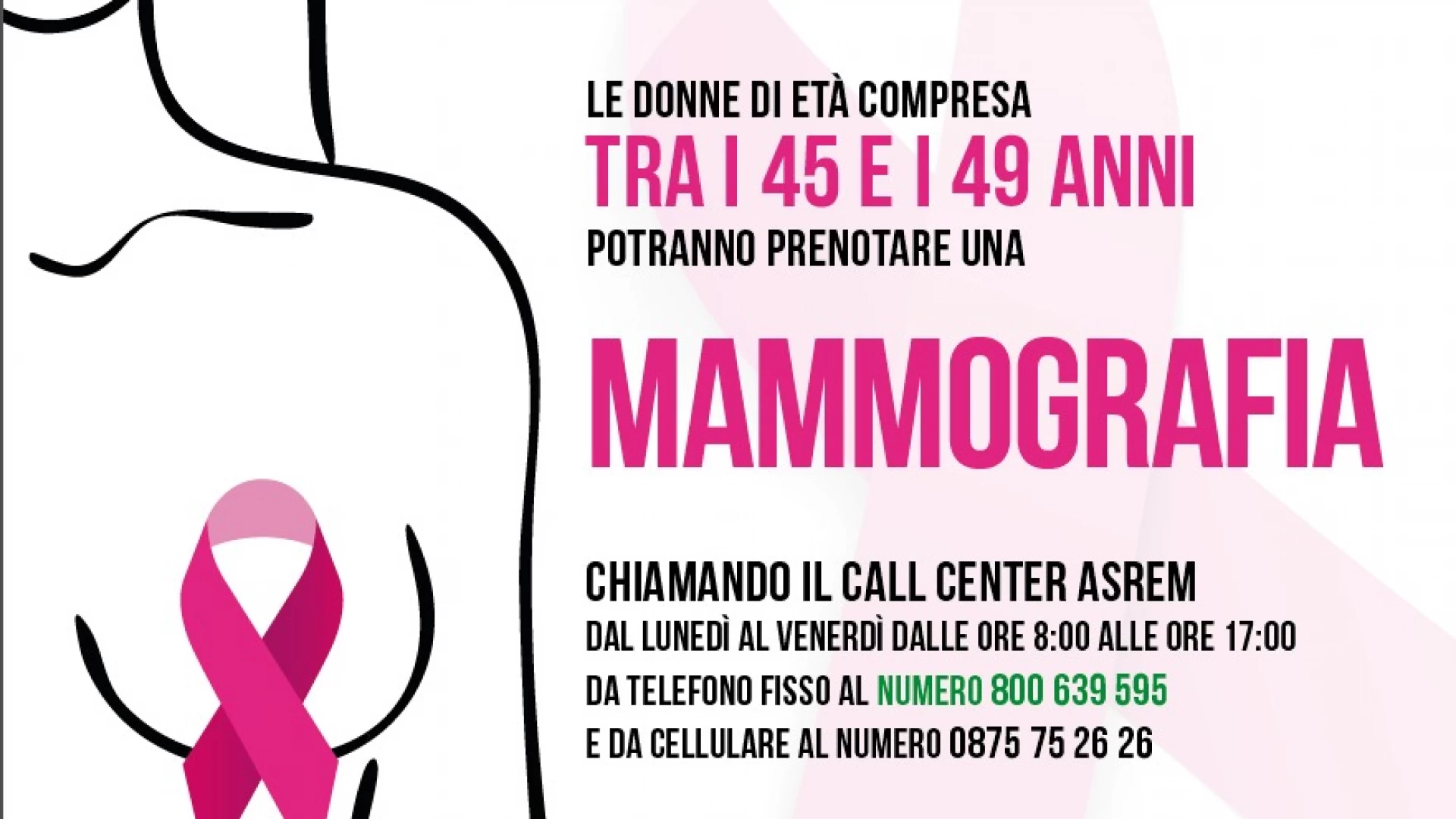 Campagna Nastro Rosa 2021, al via lo screening mammografico per donne tra 45 e 49 anni.