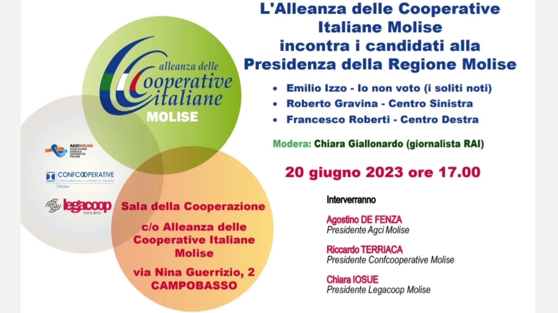 Regionali 2023: a Campobasso nel pomeriggio il confronto promosso dall'Alleanza delle Cooperative Italiane