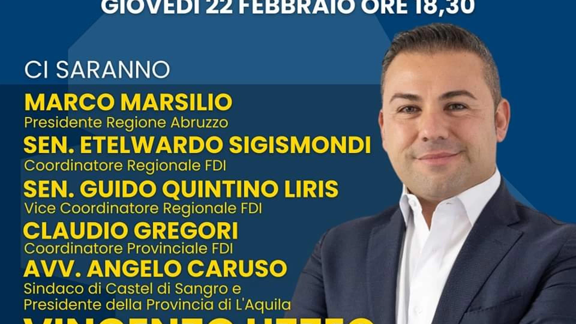 Regionali Abruzzo: Vincenzo Uzzeo incontra i cittadini di Castel Di Sangro. Appuntamento per giovedi' 22 febbraio.