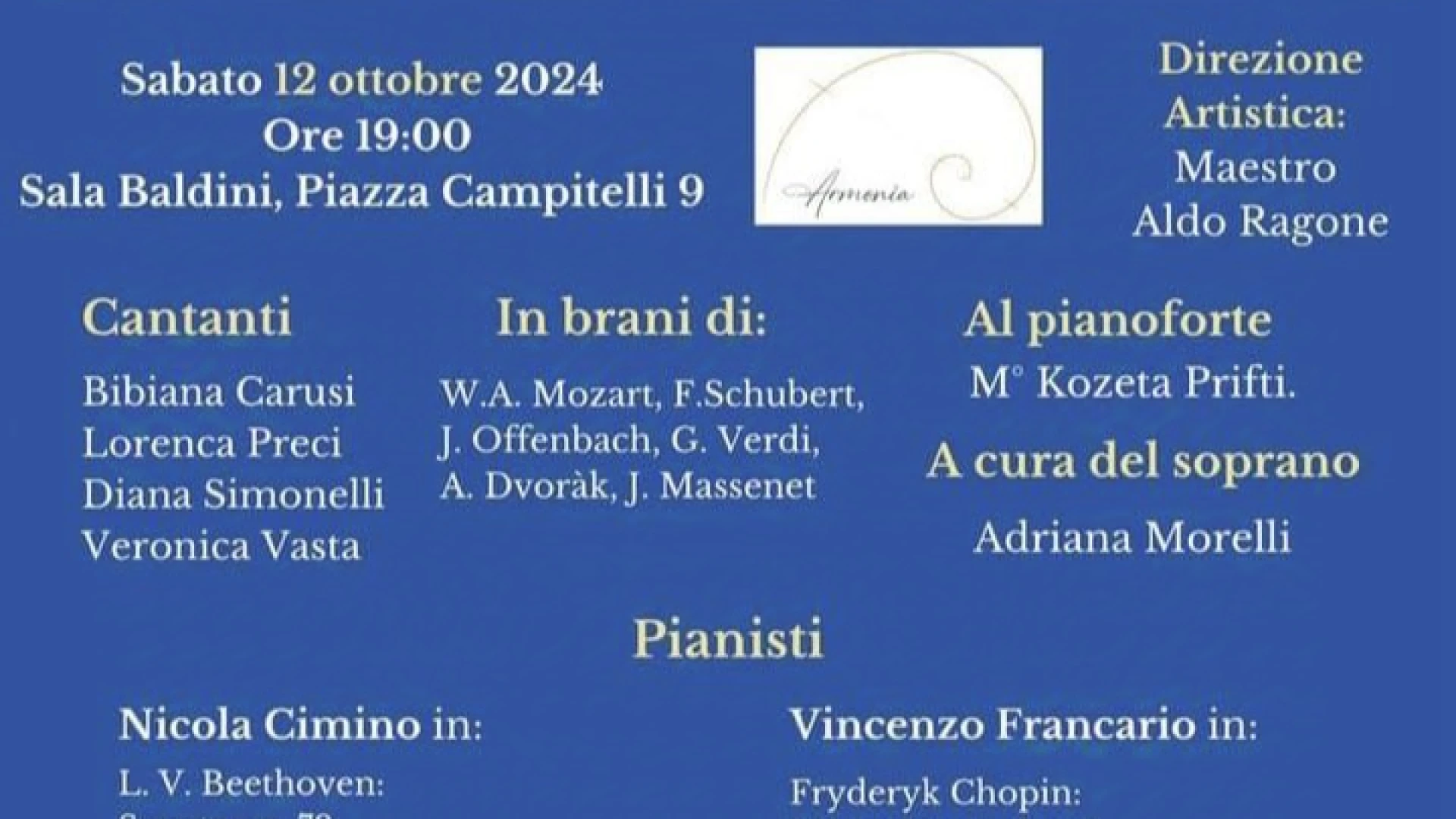 Musica classica e canto lirico. Appuntamento a Roma sabato 12 ottobre