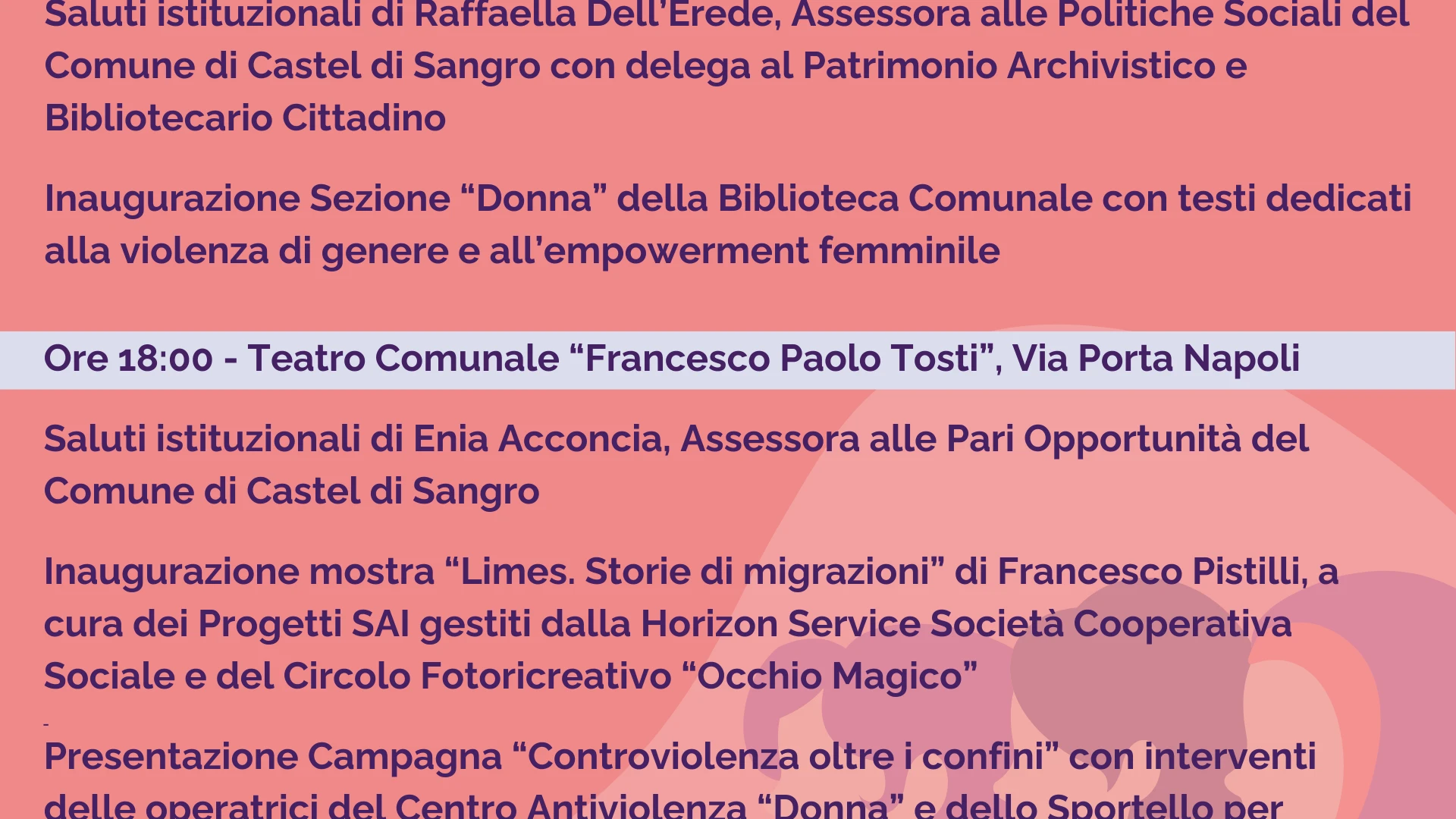 CONTROVIOLENZA OLTRE I CONFINI: IL 25 NOVEMBRE DELLA HORIZON SERVICE. Eventi a Pratola Peligna, Sulmona, Popoli Terme e Castel Di Sangro.