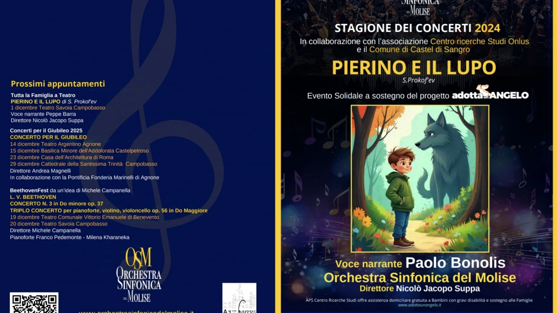 L'Orchestra Sinfonica del Molise protagonista a Castel Di Sangro con "Pierino e il Lupo". Voci narranti di Paolo Bonolis e Peppe Barra.