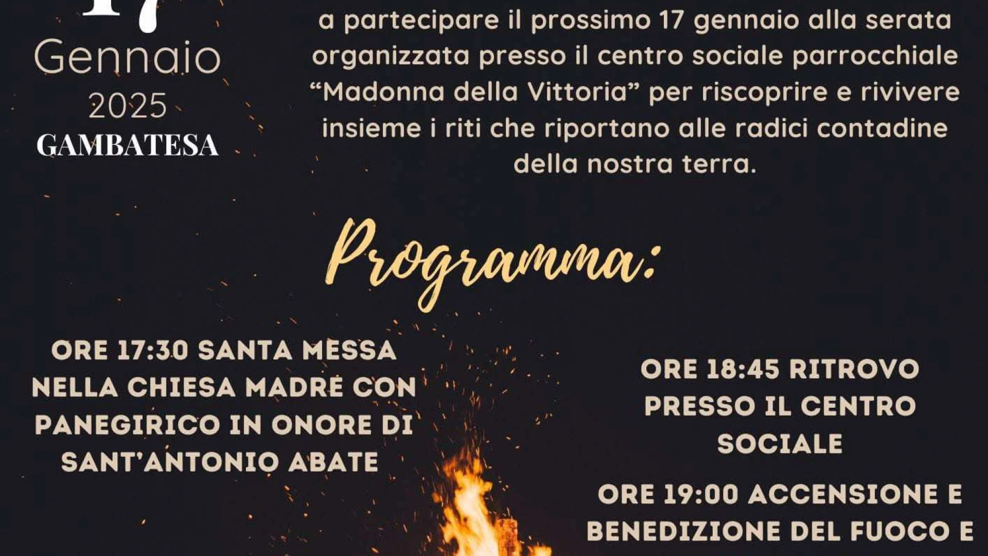 Gambatesa: il 17 gennaio l'evento "IL Fuoco di Sant'Antonio Abate". Una giornata dedicata alla tradizione.