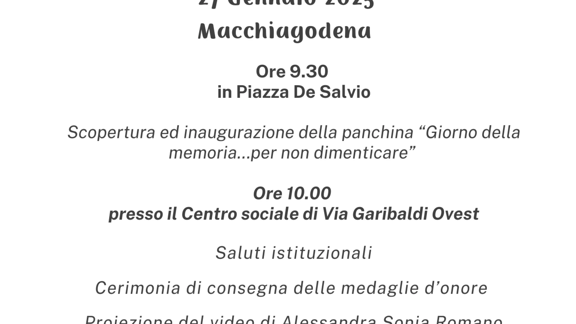 Gioia dei Marsi celebra la giornata della Memoria. Lunedi’ 27 gennaio l’evento dal titolo “La Memoria rende liberi di non dimenticare”.