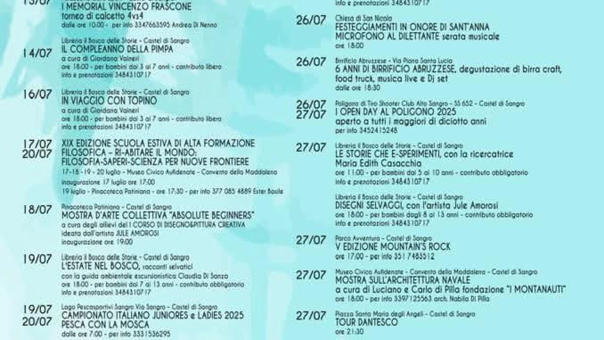 Castel Di Sangro: gli eventi del mese di luglio in città. Scarica la  locandina degli appuntamenti in programma.