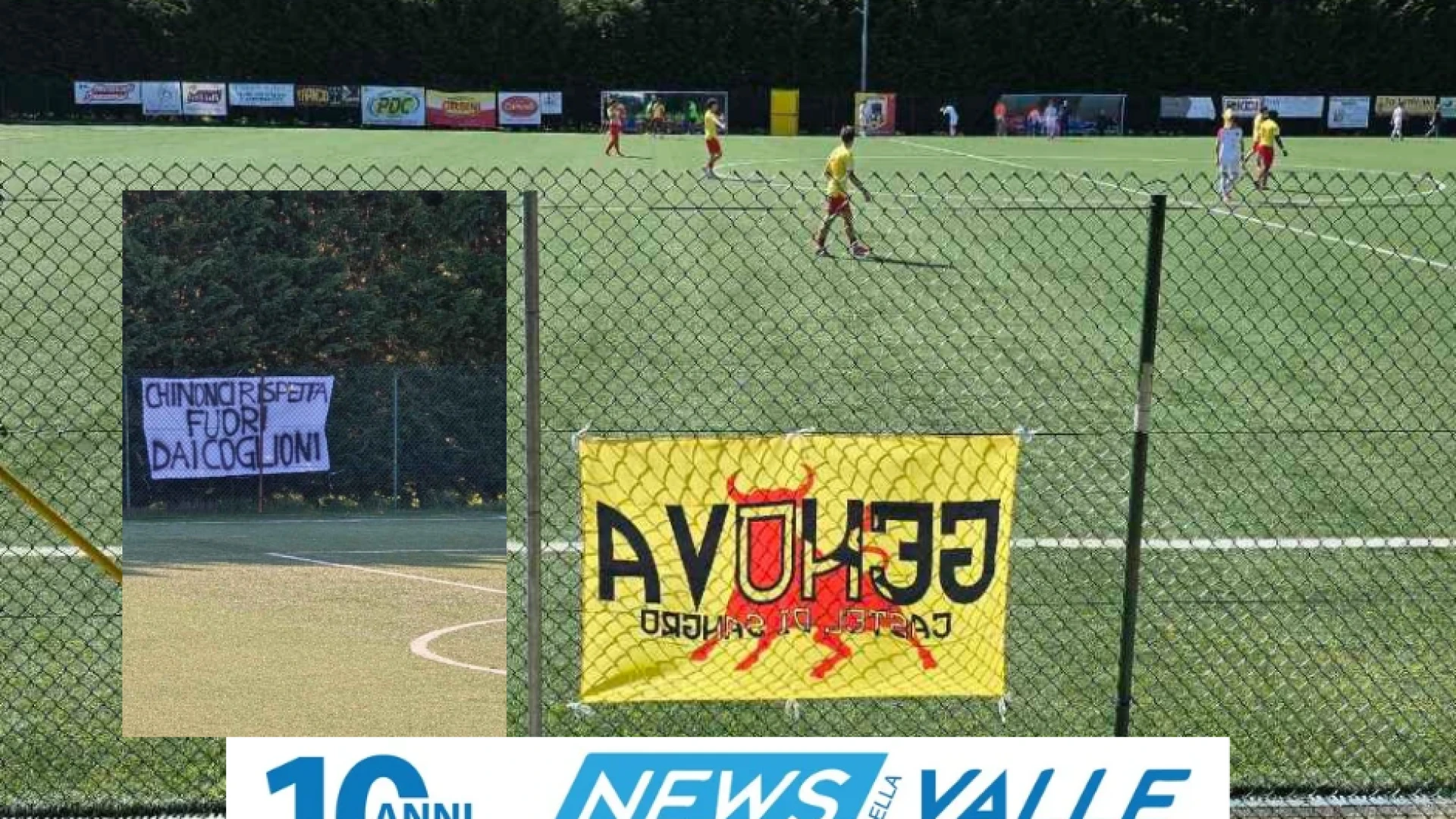 Tifosi da Genova per festeggiare la salvezza del Castel Di Sangro Cep 1953. Esposti striscioni di protesta.
