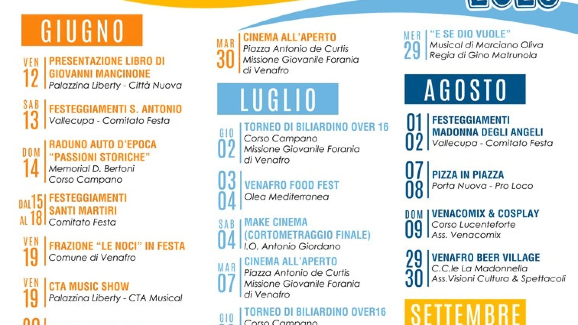 Estate Venafrana 2026 al via. La Giunta Ricci approva il calendario degli eventi.