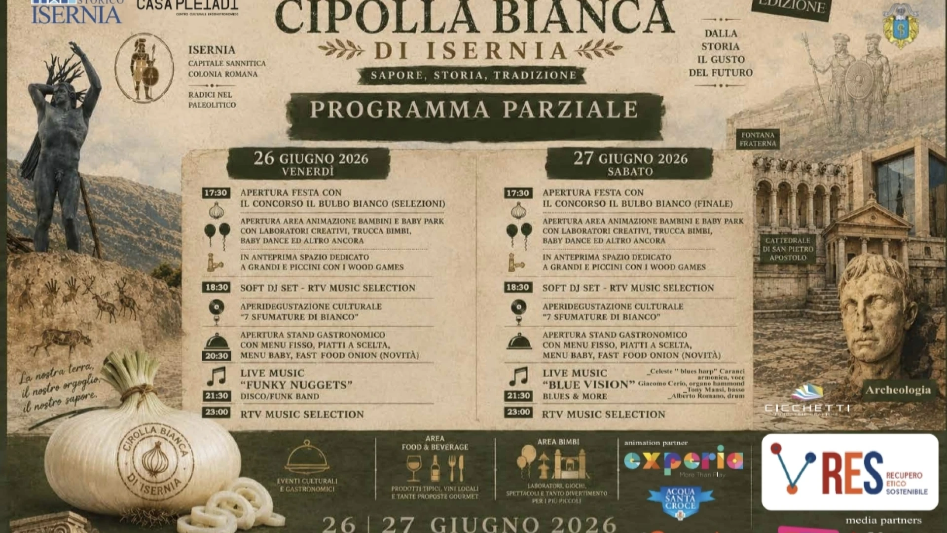 La Cipolla Bianca di Isernia protagonista il 26 e 27 giugno 2026 in Piazza Andrea d'Isernia.