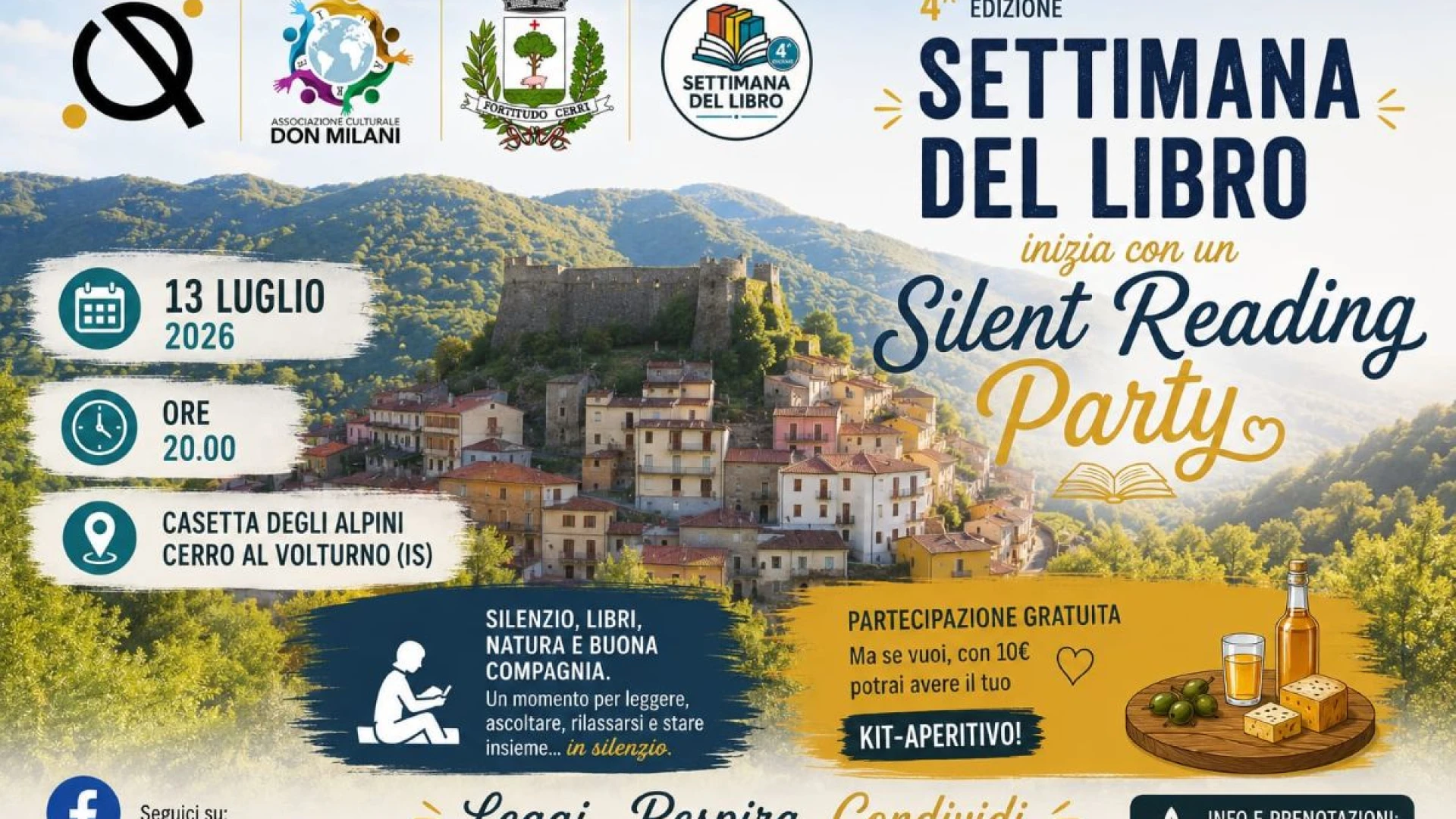 A Cerro al Volturno torna "La Settimana del Libro": sei giorni tra letteratura, musica, sport e grandi storie