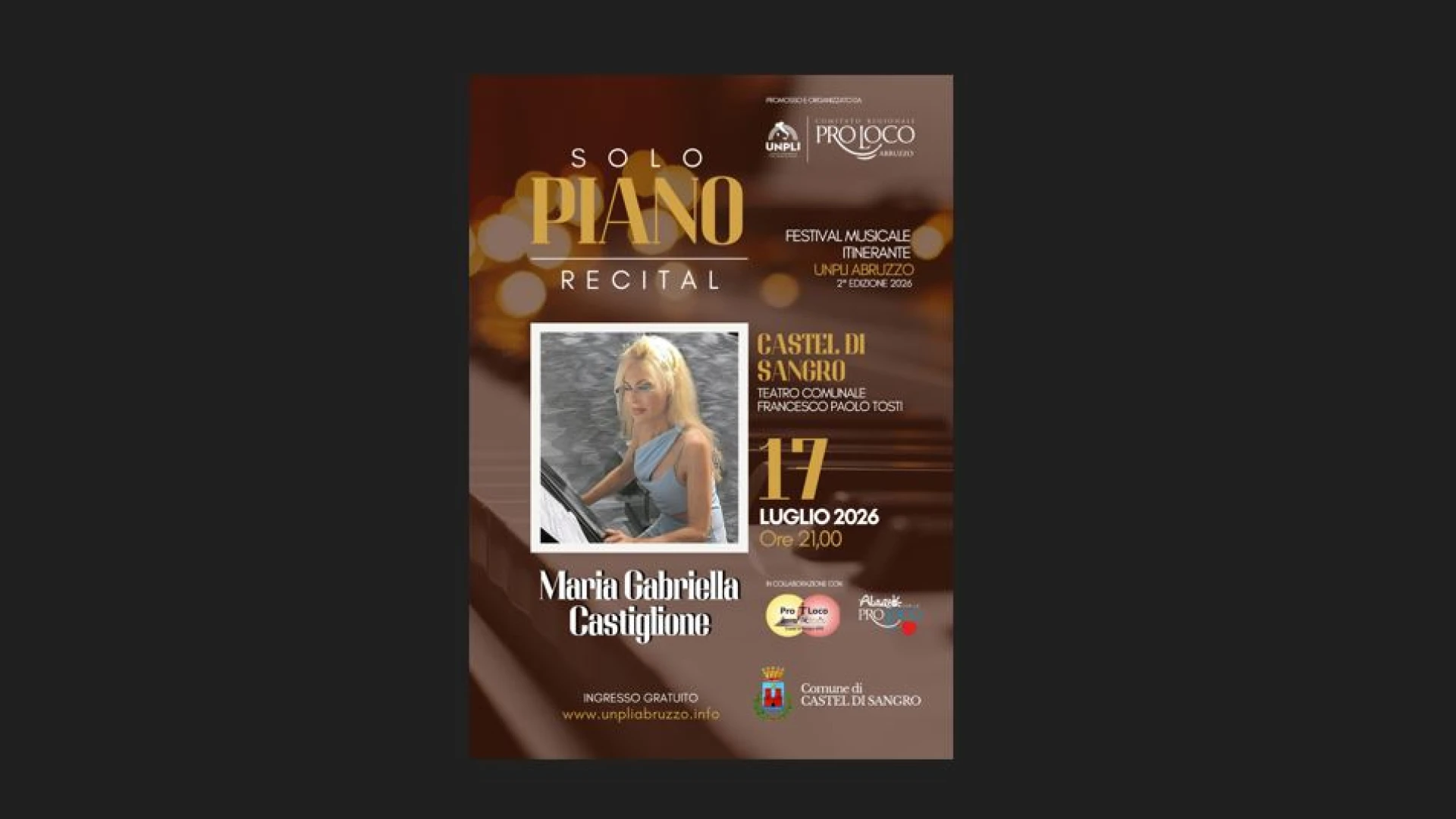 Maria Gabriella Castiglione in concerto a Castel di Sangro: il pianoforte protagonista al Teatro "F.P. Tosti"