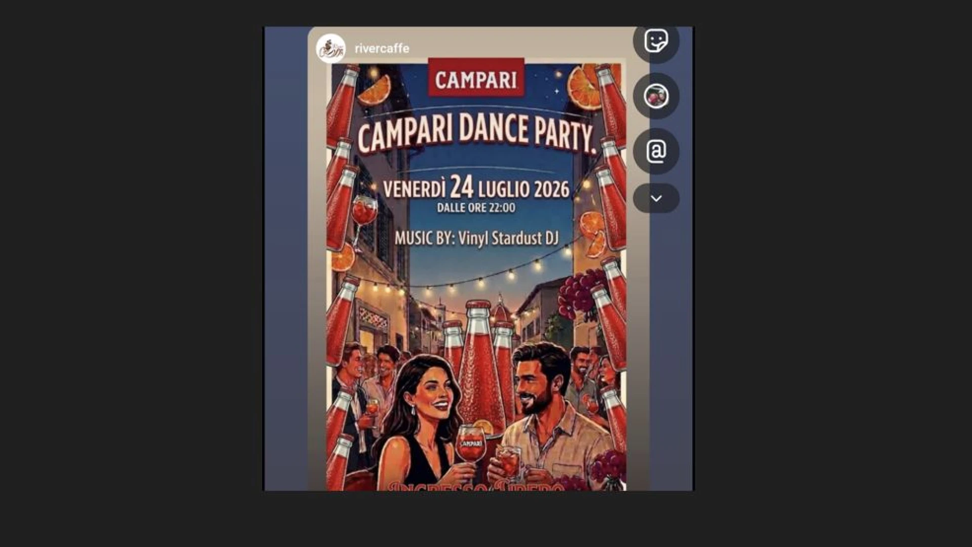 Rionero Sannitico: continuano gli eventi estivi del River Caffe'. Venerdì 24 luglio appuntamento con il Campari dance Party.