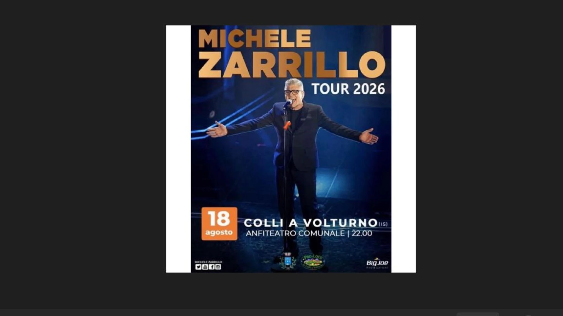 Colli a Volturno: l’estate si accende grazie all’associazione turistica Pro Loco. Martedì 18 agosto il concerto di Michele Zarrillo.