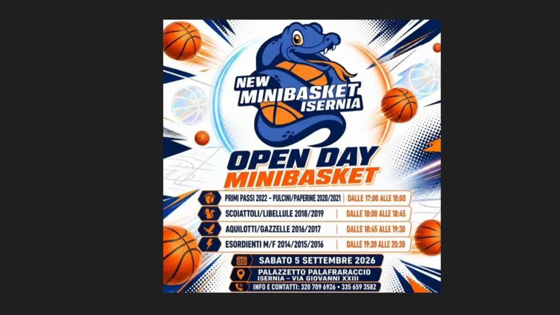 Isernia: sabato 5 settembre l'Open Day della New Mini Basket Isernia al Palazzetto dello Sport. (FOTO)