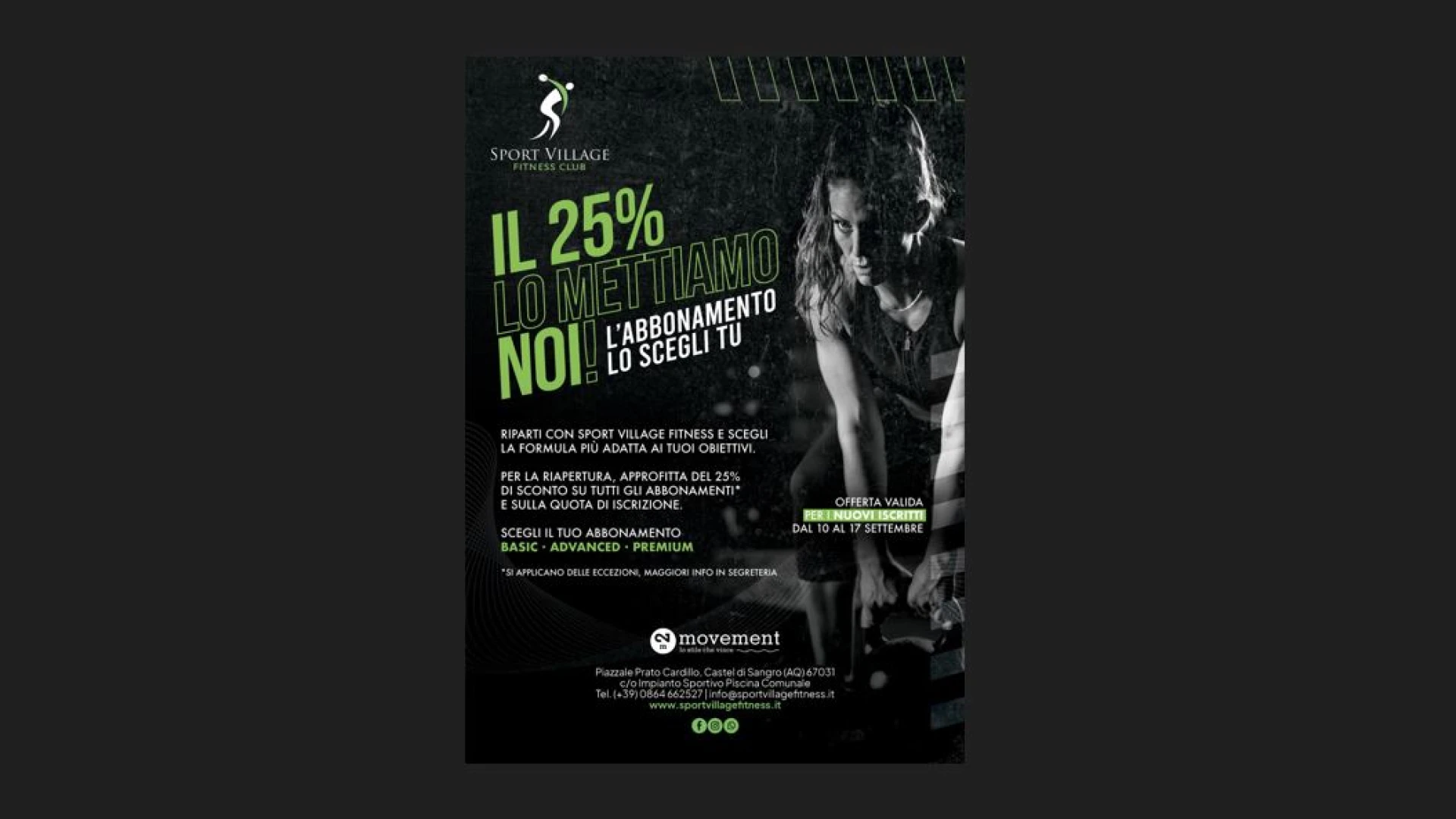Castel Di Sangro: riprendi il tuo allenamento dopo la pausa estiva, approfitta della promo abbonamento dello Sport Village Fitness Club.