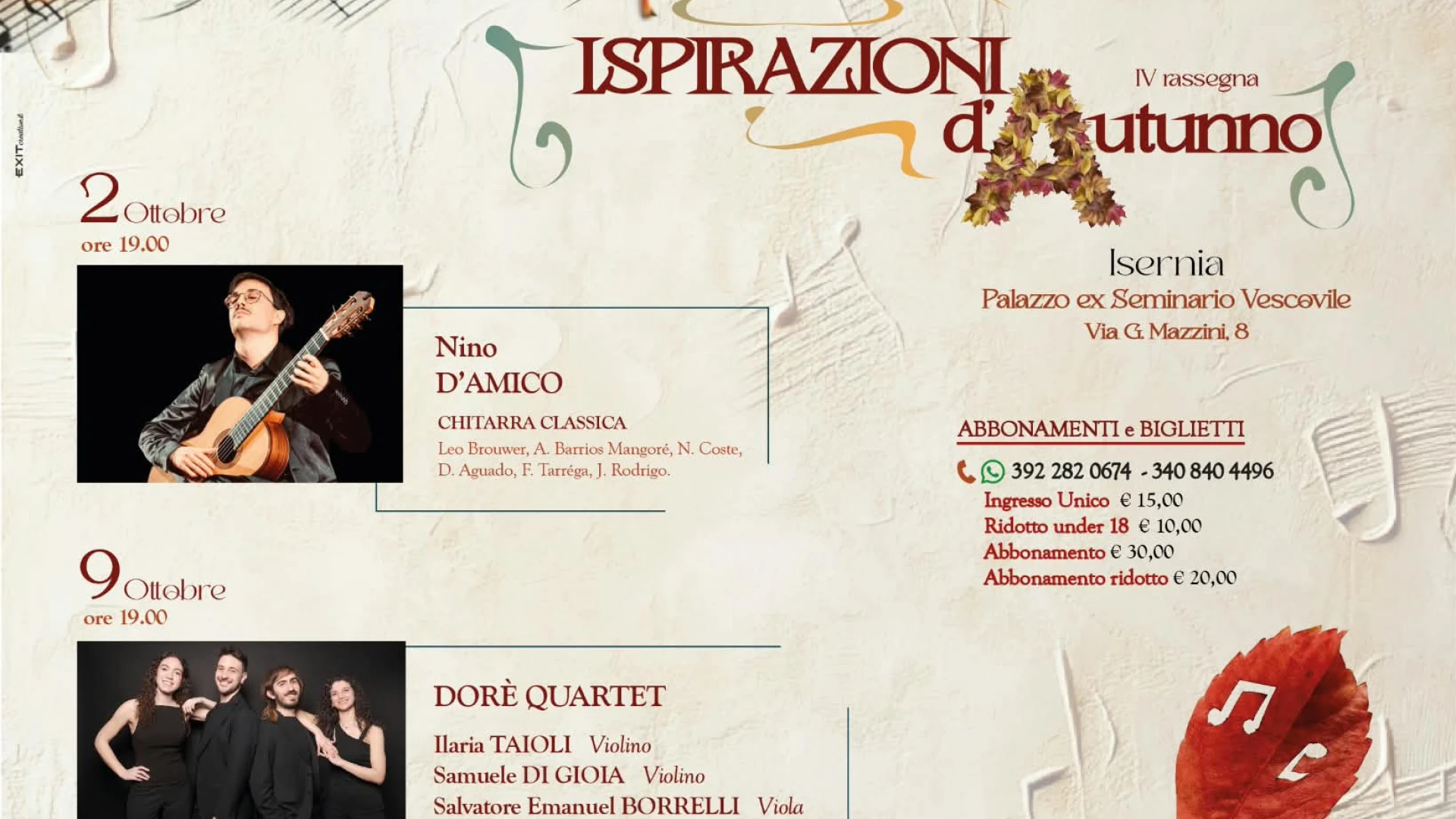 Ispirazioni d’Autunno, tutto pronto a Isernia per la quarta edizione della rassegna di musica classica