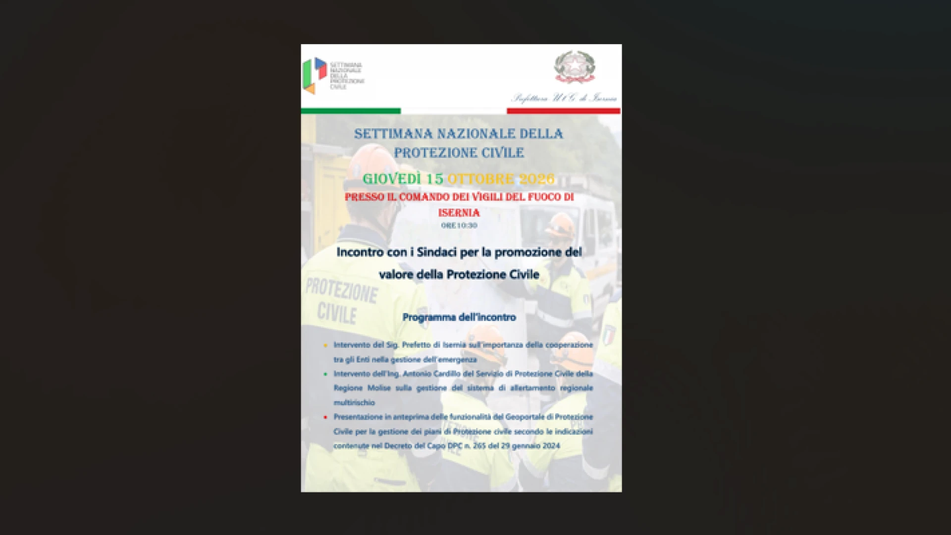 Isernia: settimana nazionale della Protezione Civile presentazione del geoportale e confronto sulla gestione dei rischi.
