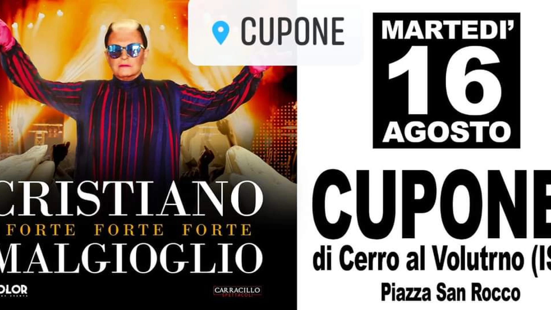 Cristiano Malgioglio in concerto a Cupone per i festeggiamenti dedicati a San Rocco.