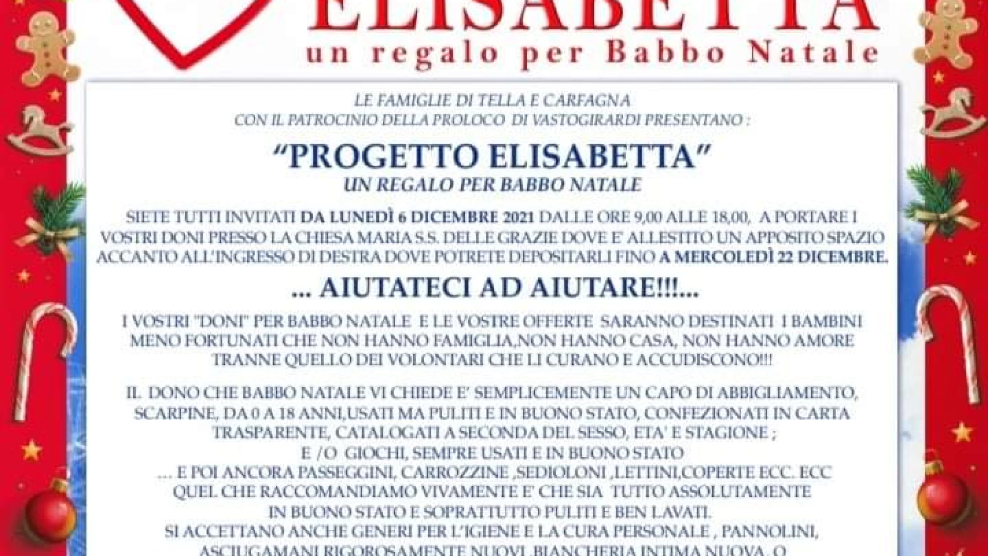A Vastogirardi la nona edizione del progetto Elisabetta, Un regalo per Babbo Natale.