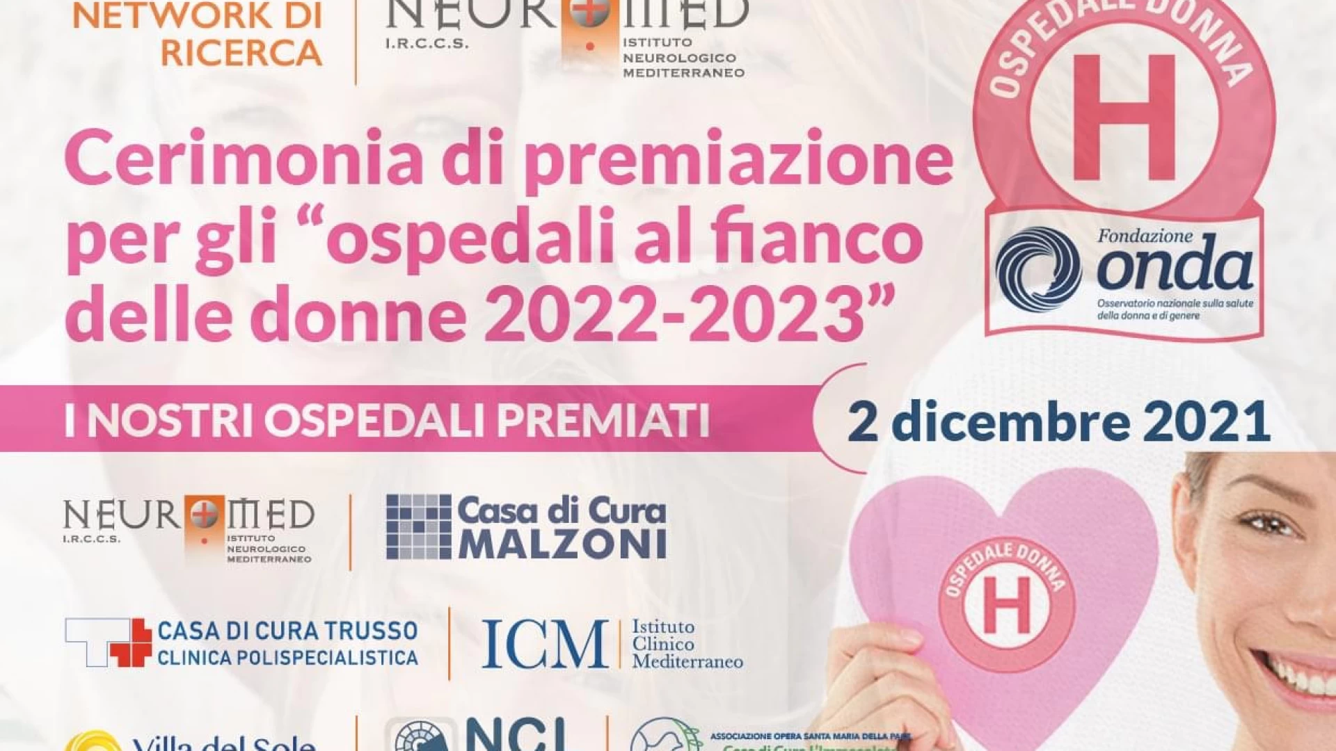Bollini Rosa Onda, confermato il riconoscimento al Neuromed. L’Osservatorio Nazionale premia 354 ospedale “in rosa”.