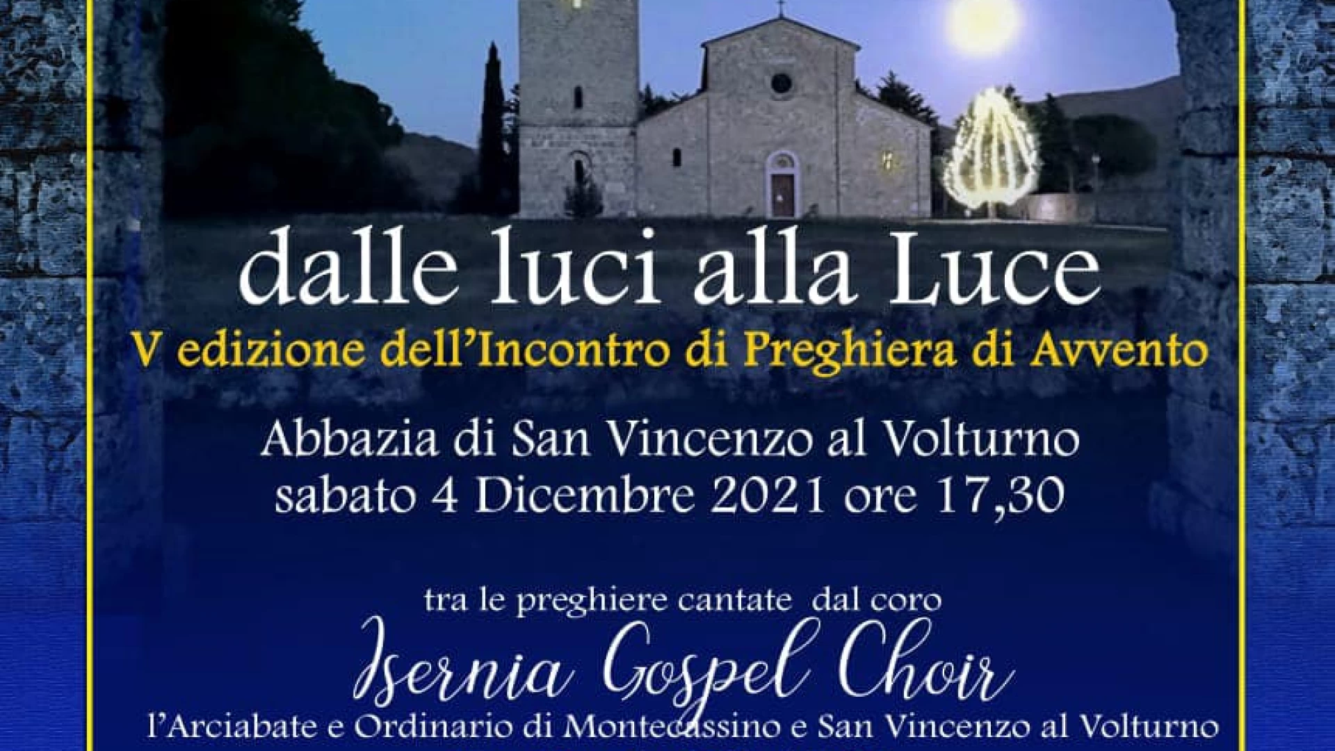 Dalle Luci alla Luce. Sabato 4 dicembre l’accensione dell’albero di Natale all’Abbazia di San Vincenzo al Volturno. Quest’anno toccherà al comune di Cerro.