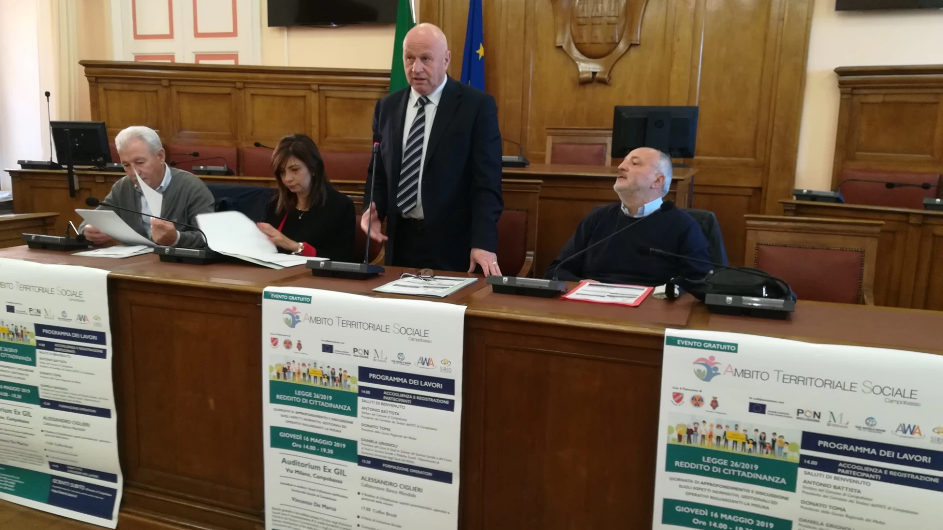 Campobasso: il 16 maggio l’approfondimento sul reddito di cittadinanza. Il sindaco Battista: “Preparare gli operatori ed informare i cittadini”.