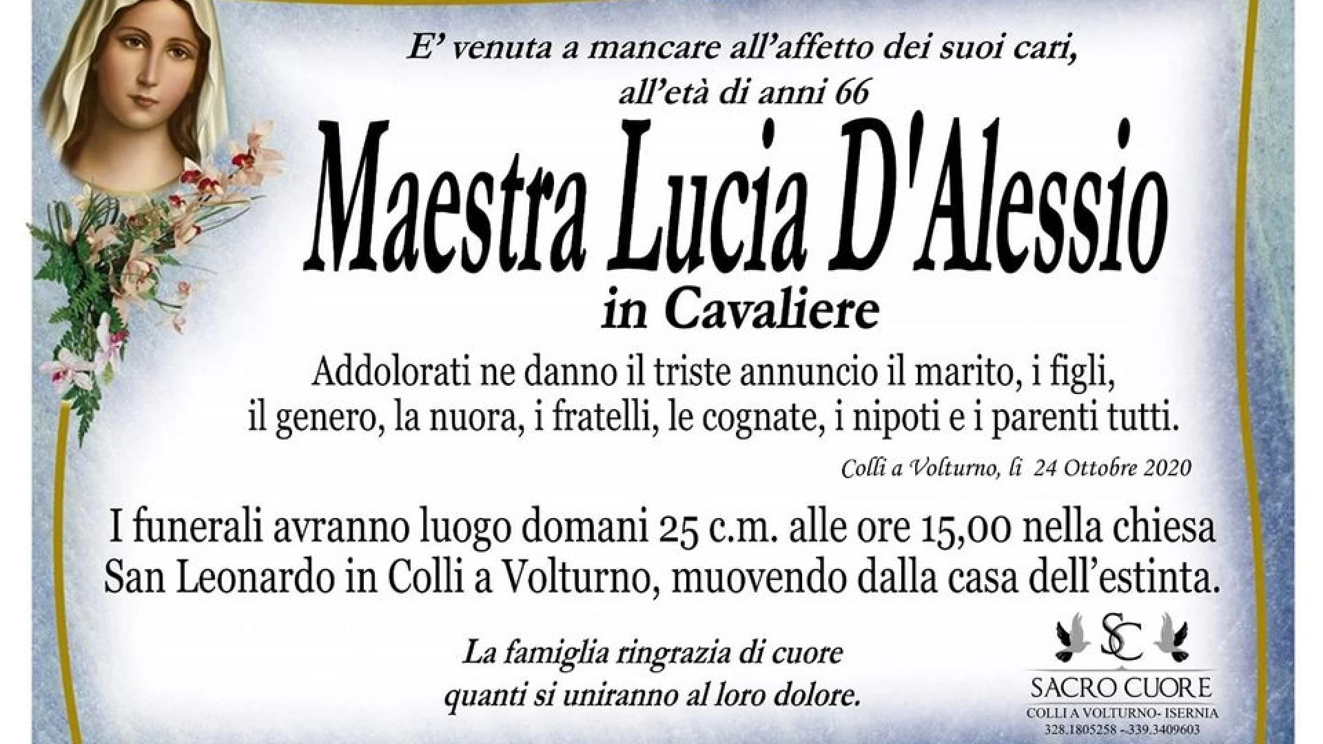 Colli a Volturno: Lucia D’Alessio non è più tra noi. Le condoglianze della nostra redazione ai familiari.