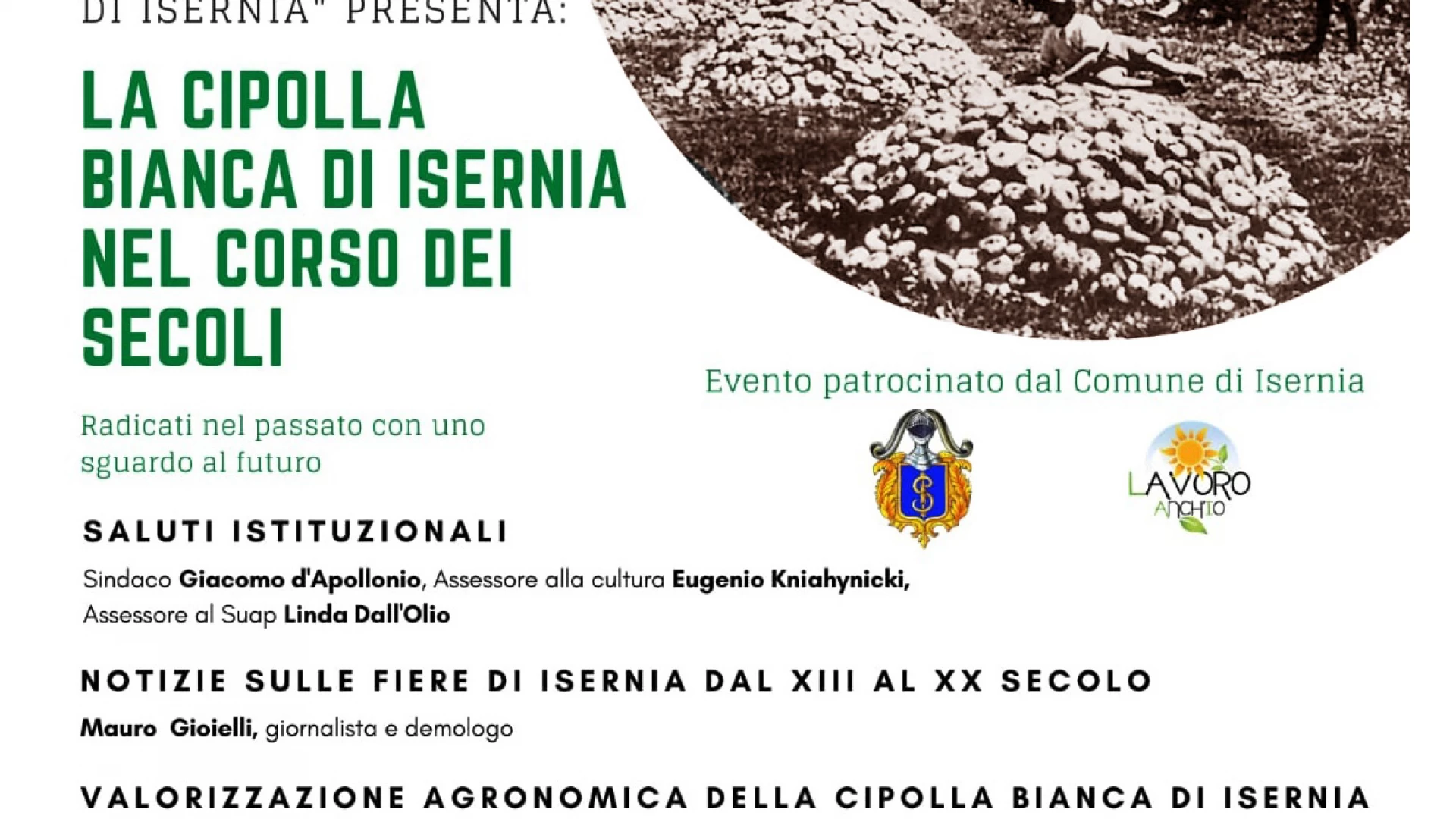 Isernia: “La Cipolla bianca nel corso dei secoli”. Lunedì 28 giugno il convegno nel chiostro comunale.