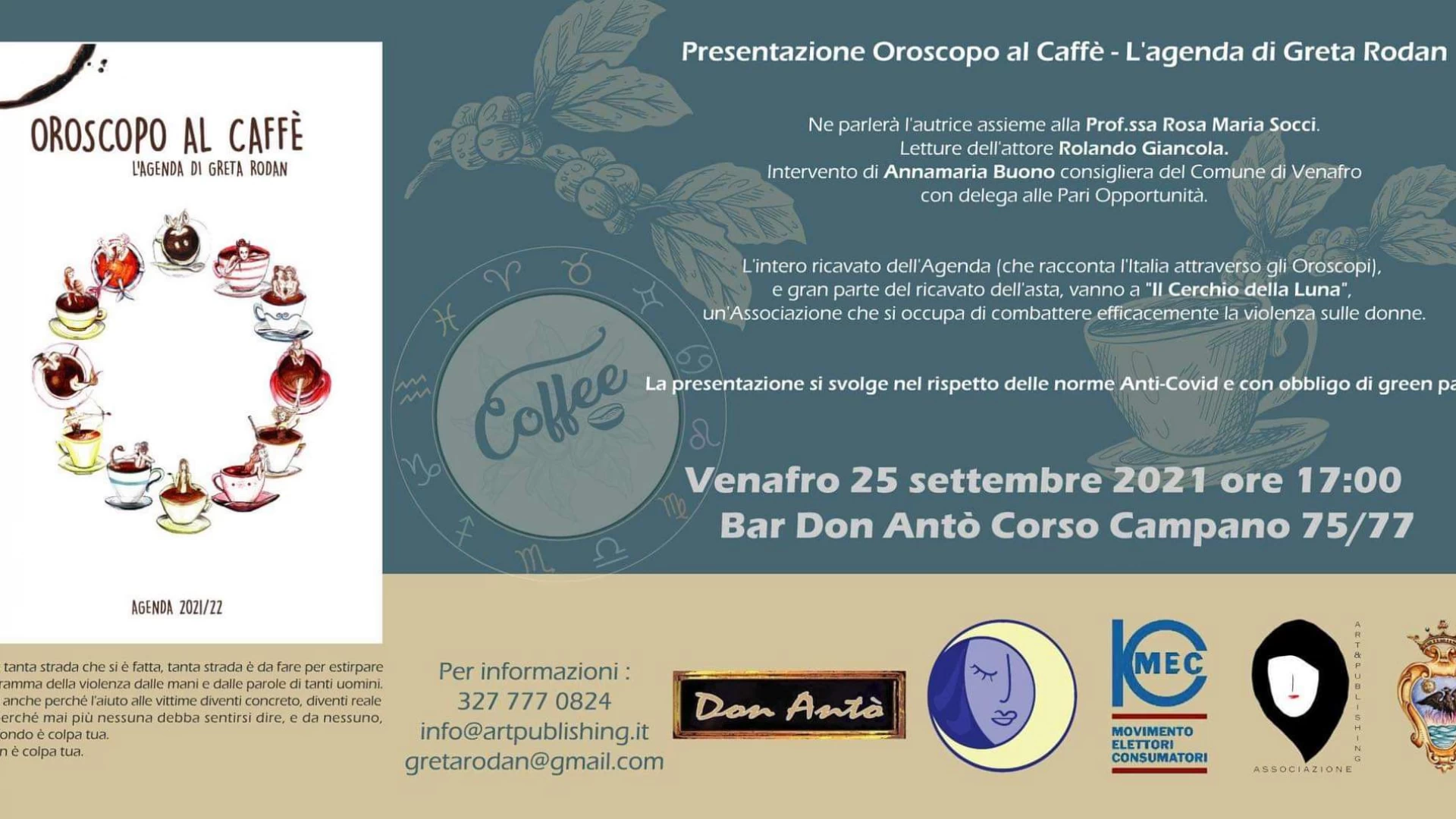 Sabato 25 alle ore 17 ci sarà a Venafro la Presentazione di Oroscopo al Caffè _L'agenda di Greta Rodan