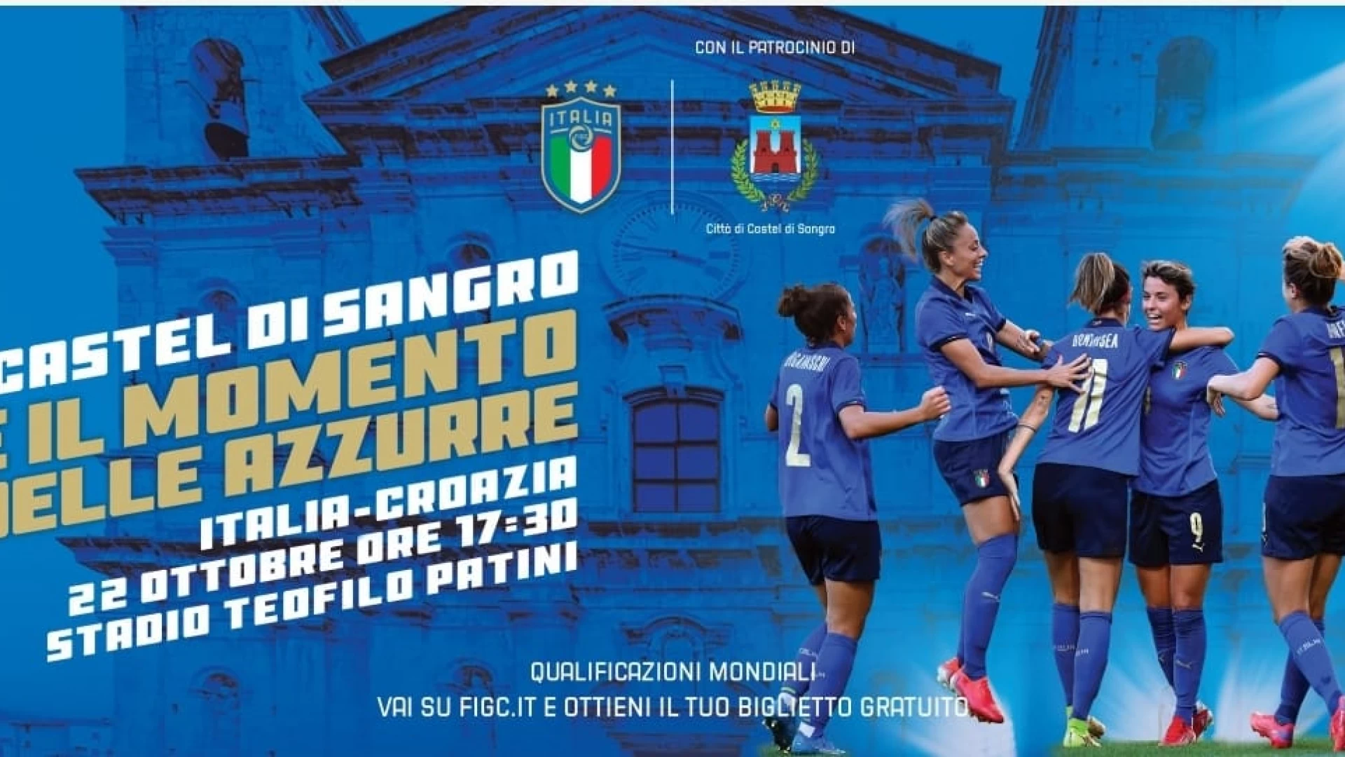 Castel Di Sangro: arriva la nazionale femminile. Il 22 ottobre la sfida al Patini contro la Croazia. I tifosi potranno scaricare dal web il loro biglietto gratuito.