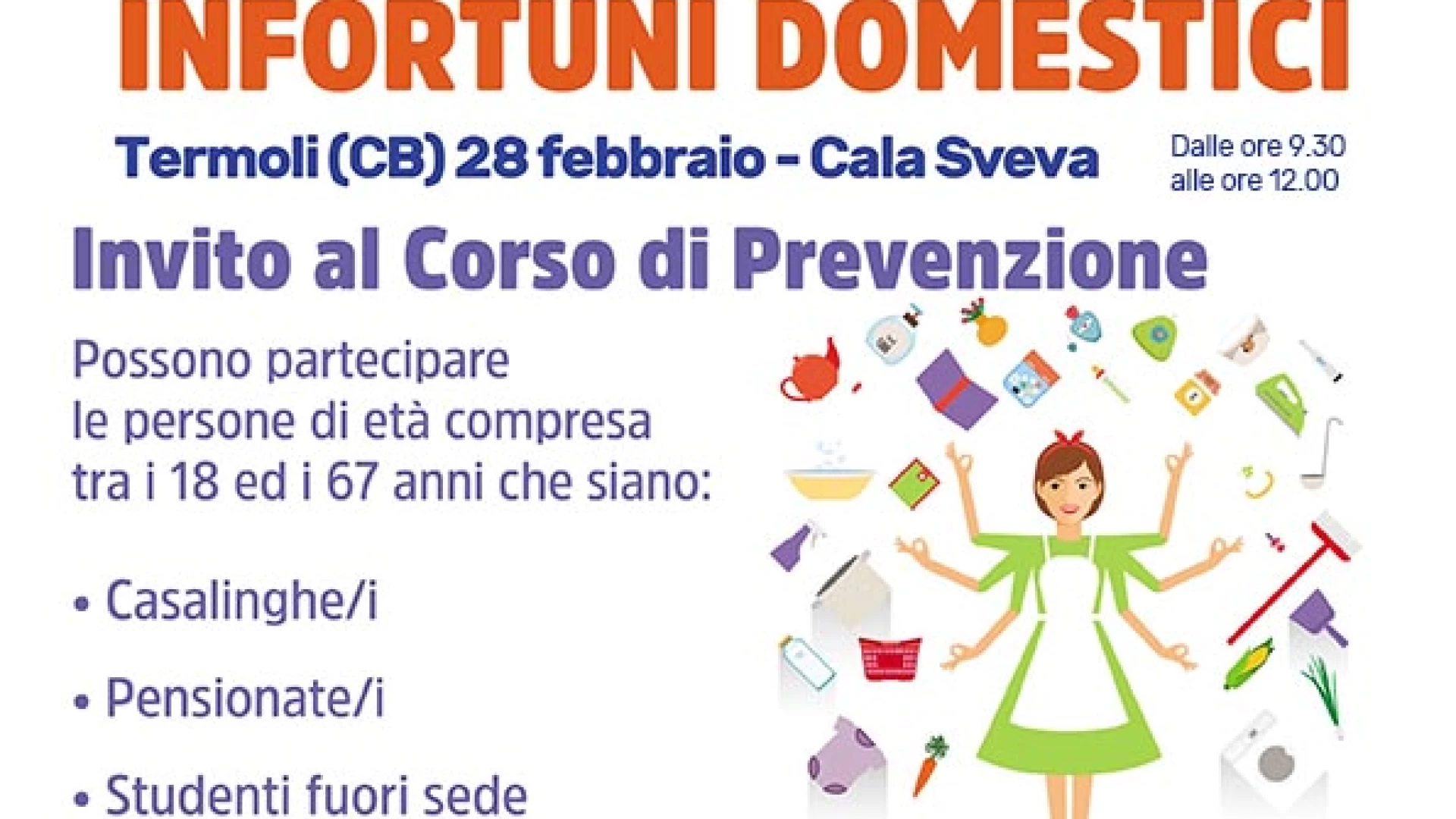 INAIL, Federcasalinghe e Confcommercio Molise: corso gratuito per la prevenzione contro gli infortuni domestici