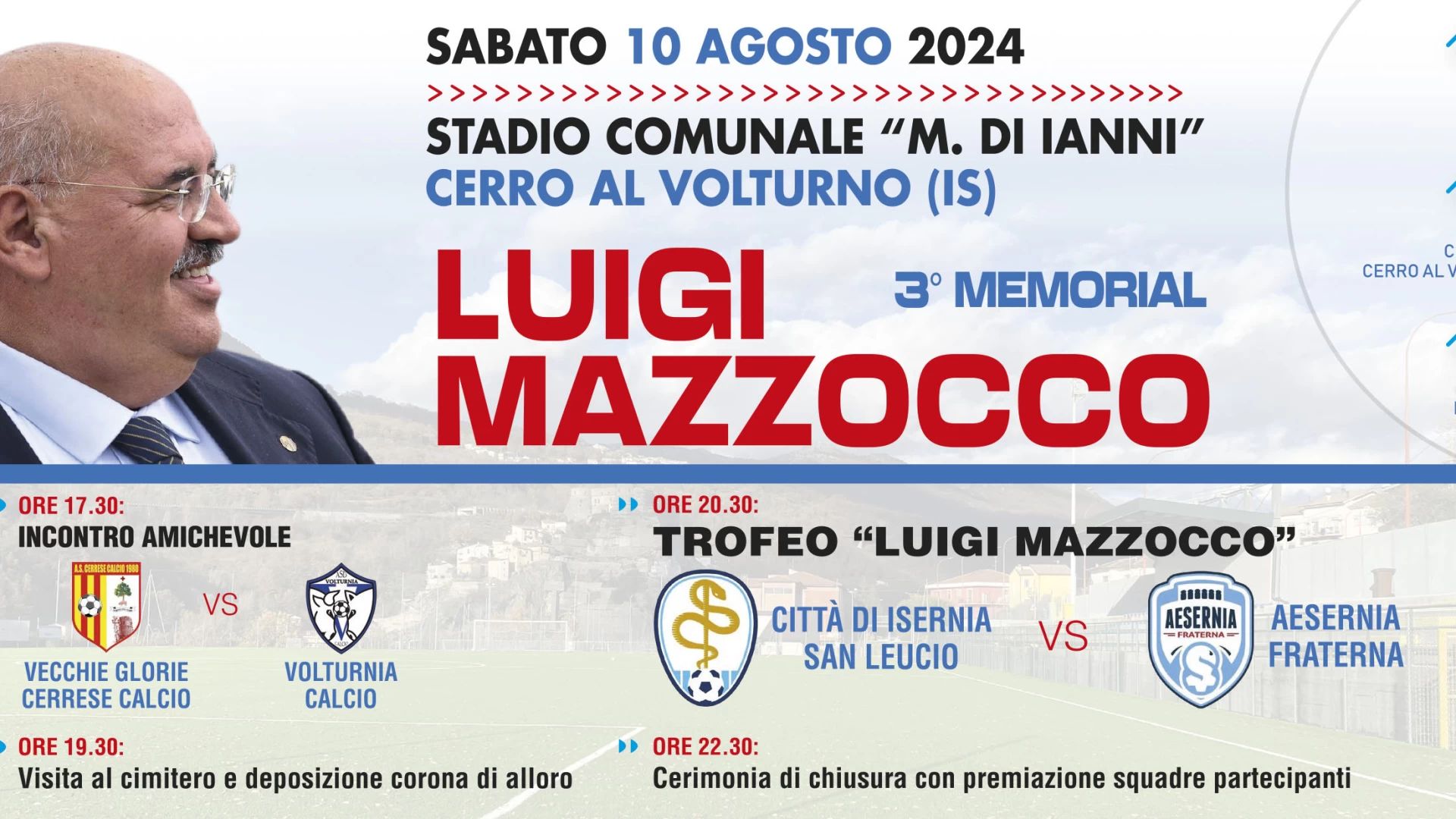 Cerro al Volturno: sabato 10 agosto la terza edizione del Memorial “Luigi Mazzocco”.