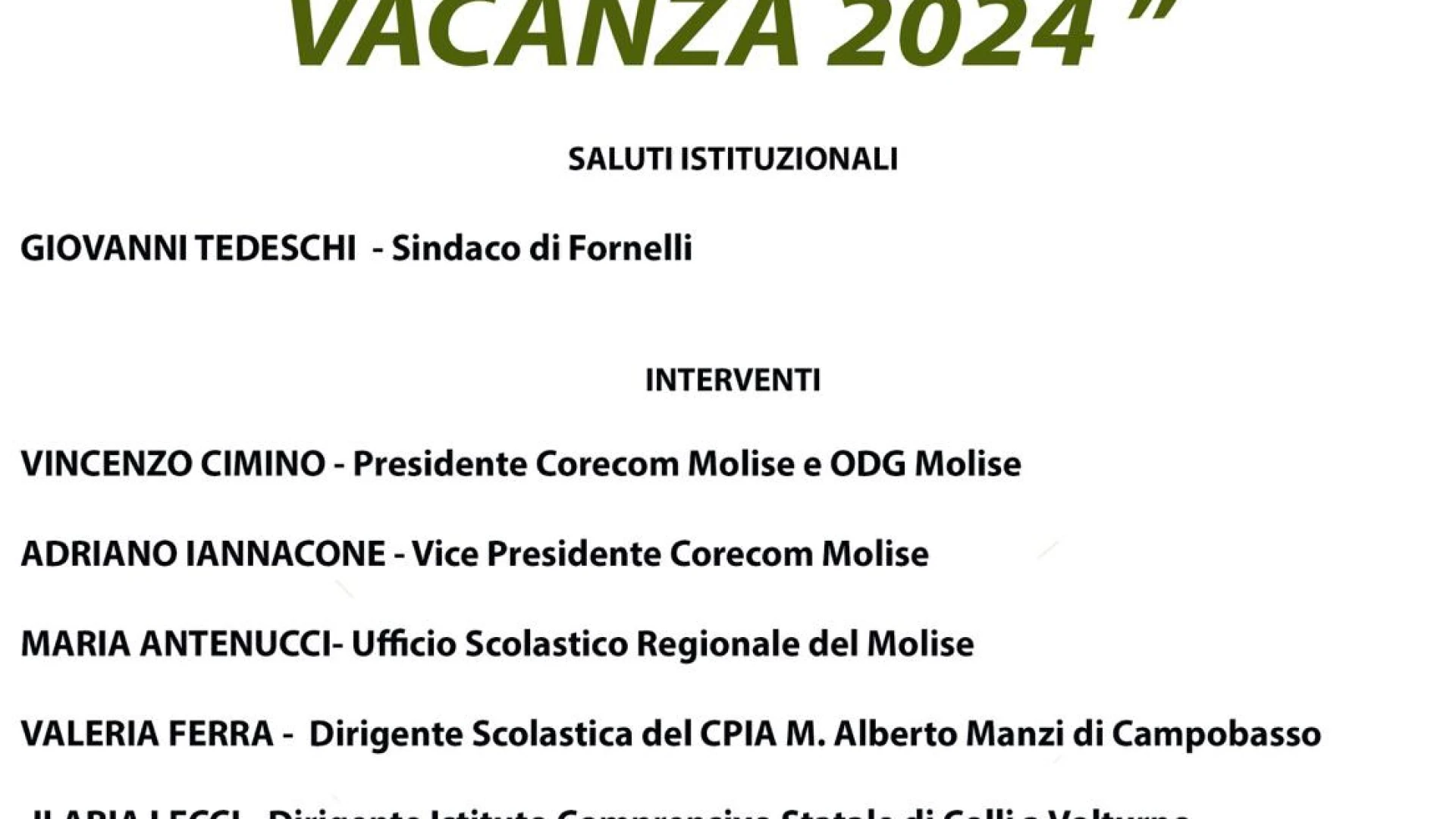 Il Bullismo non va in Vacanza 2024 fa tappa a Fornelli. Appuntamento a sabato 12 ottobre 2024.