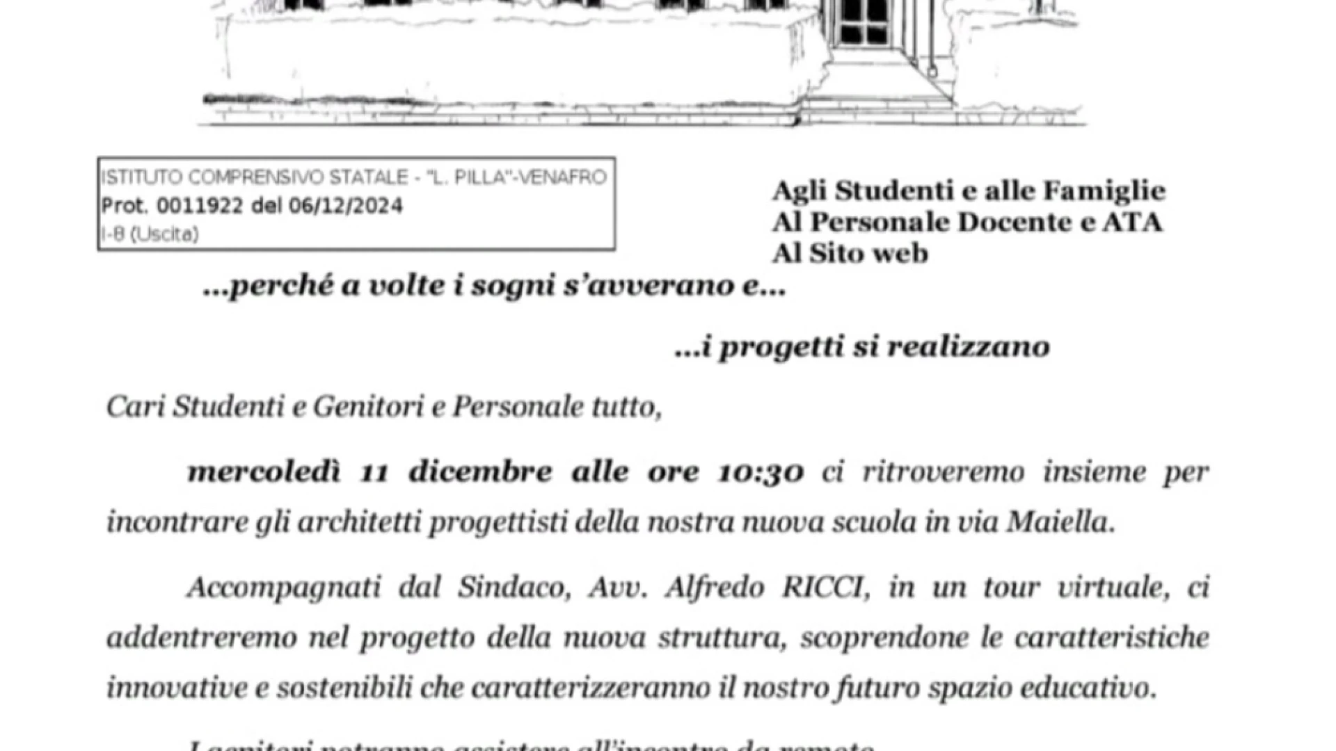 Venafro: la nuova scuola di via Maiella. Oggi l'incontro con i progettisti aperto anche ai genitori degli alunni