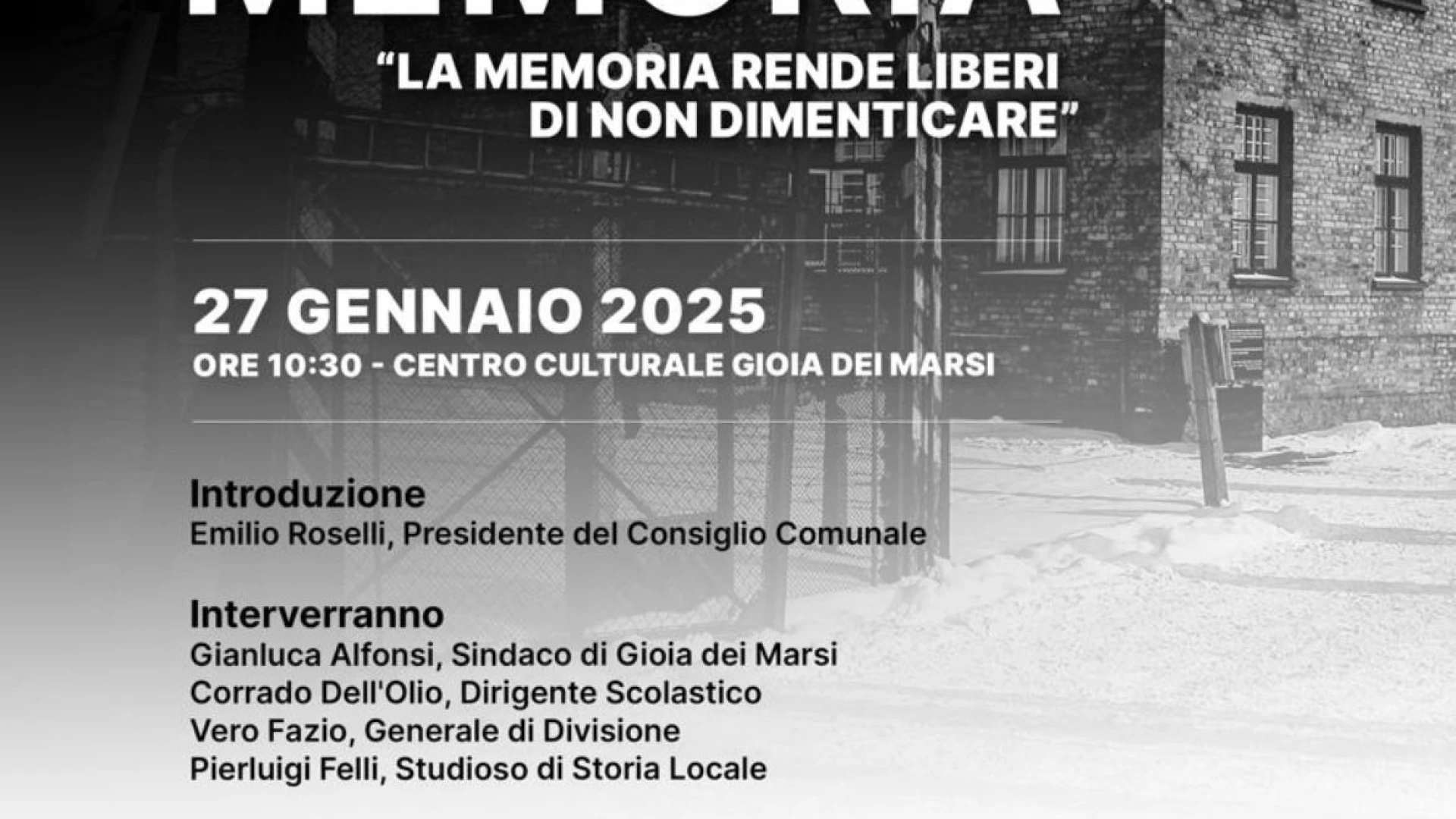 Giorno della Memoria: importante appuntamento a Macchiagodena lunedi’ 27 gennaio.