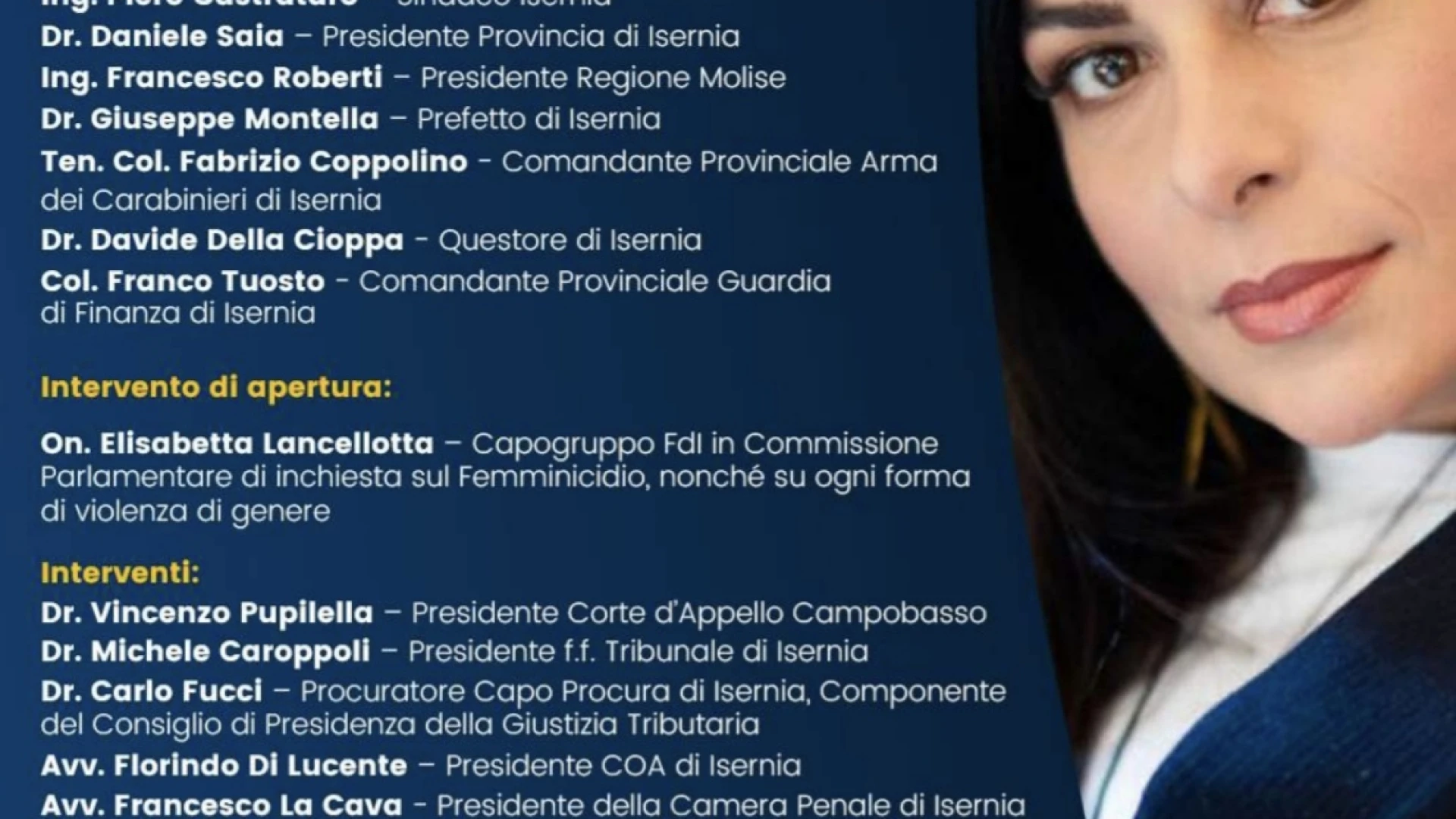 Isernia: venerdi 7 febbraio l'onorevole Chiara Colosimo protagonista dell'evento denominato "La Forza della Legalità".