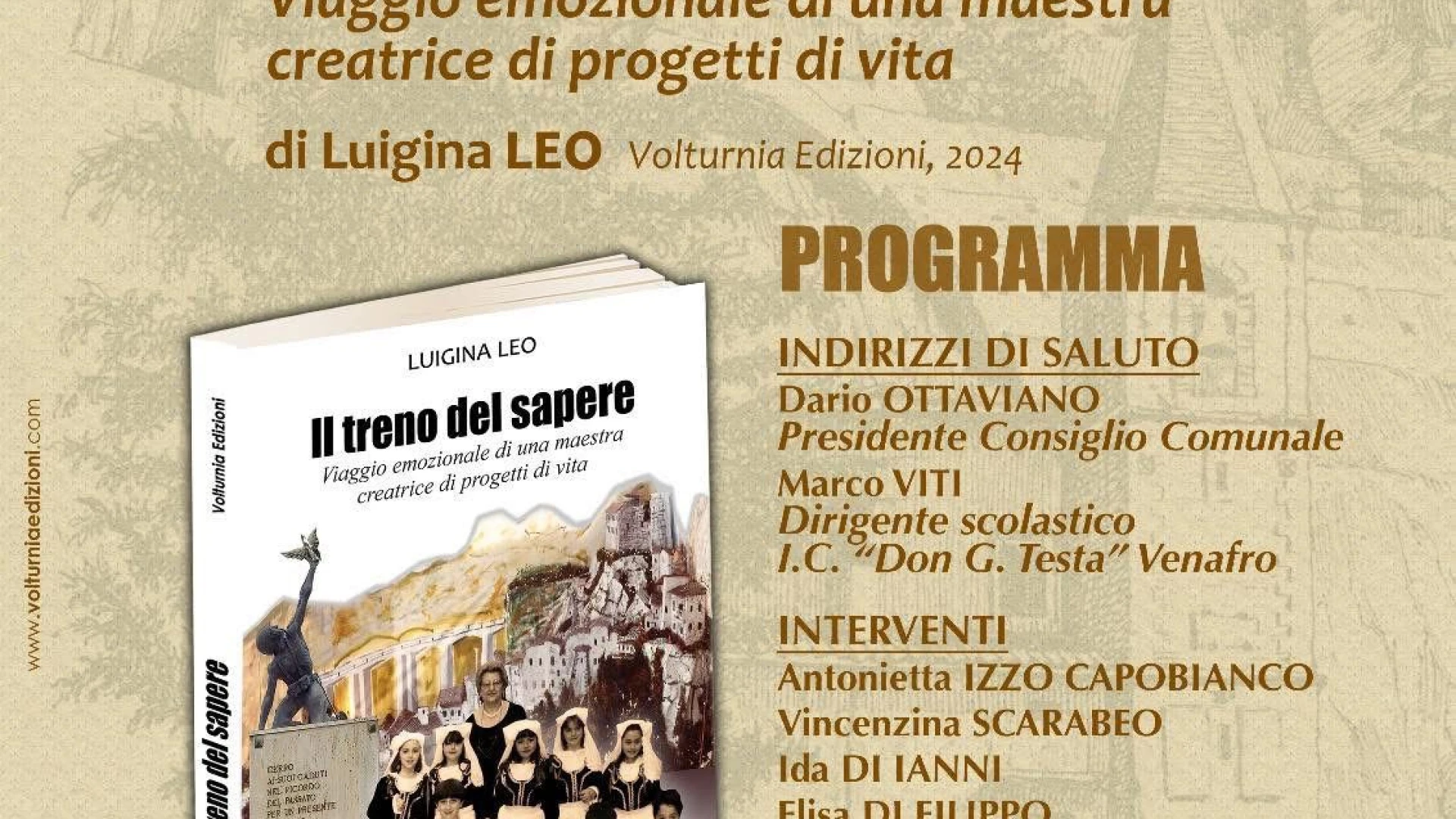 Cultura: il " Treno del Sapere" , si presenta il libro che racconta la vita della maestra Gina. Oerganizza l'evento il Circolo San Nicandro a Venafro.