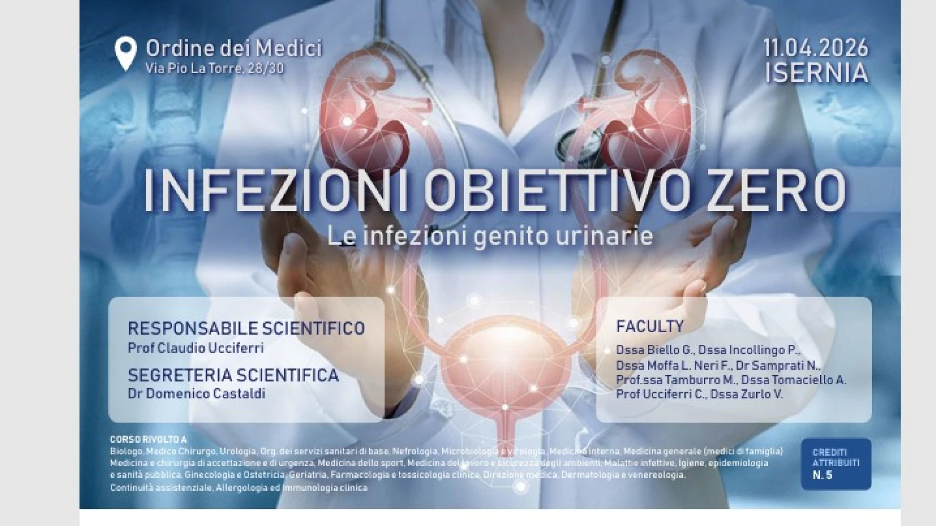 Isernia: domani il corso di aggiornamento promosso dall’Ordine dei MEDICI dal titolo “Infezioni obiettivo zero”.