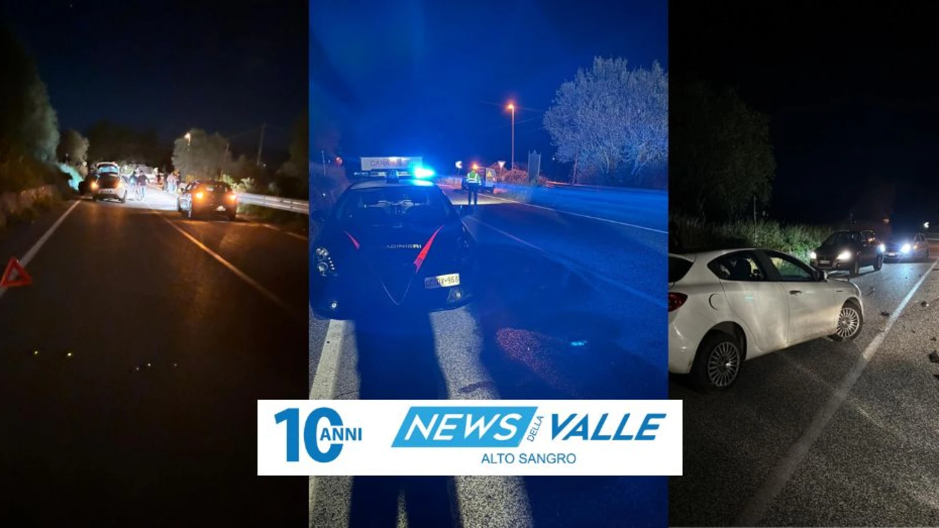 Colli a Volturno: incidente nella notte in zona Valloni. Coinvolte due vetture. Intervengono i Carabinieri di Venafro.