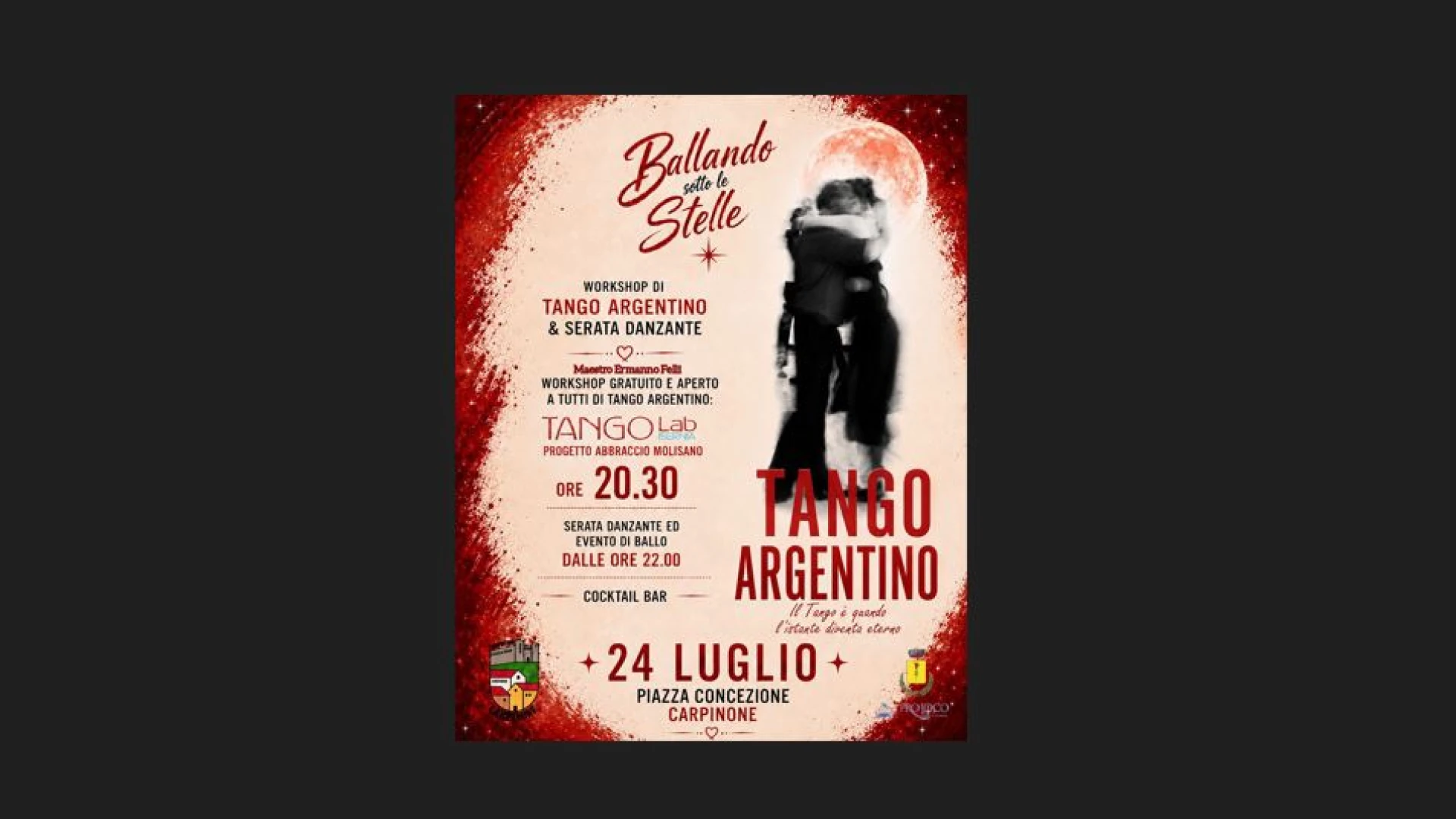Carpinone: venerdì 24 luglio appuntamento con il workshop di tango argentino promosso ed organizzato da Nuova Proloco.