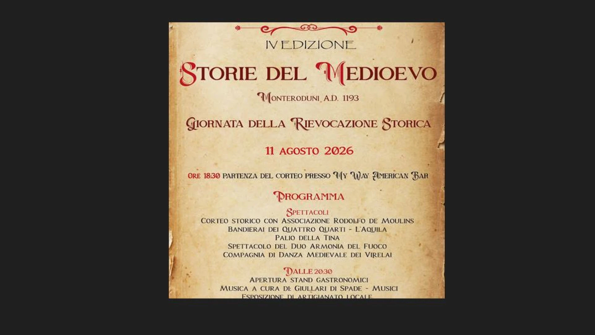 Monteroduni celebra la IV edizione di “Storie del Medioevo”. Iniziativa promossa dall’associazione Monteroduni A.D. 1913.